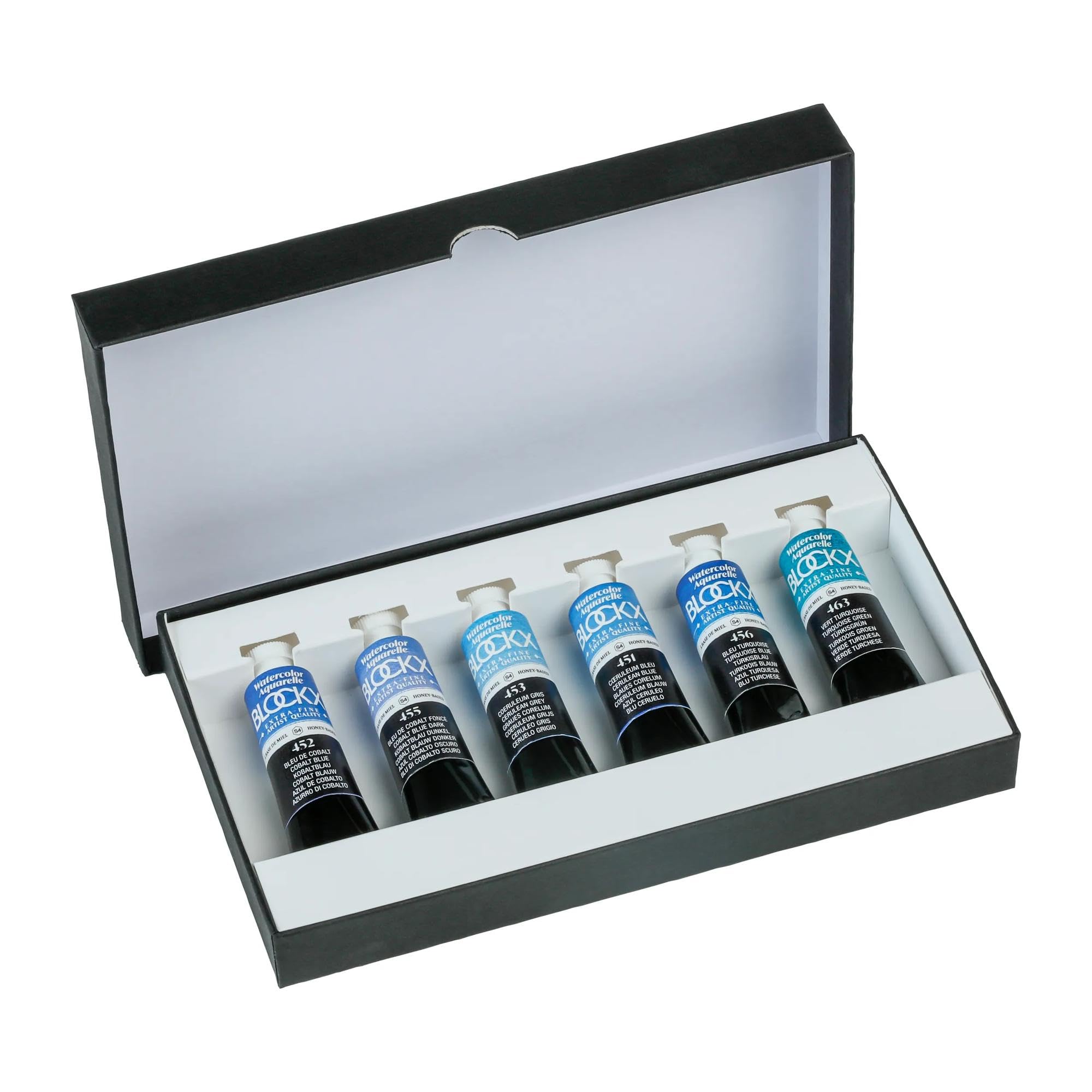 Caja de cartón de 6 tubos 15 ml de acuarela, surtido Cobalts (452/455/453/451/456/463)