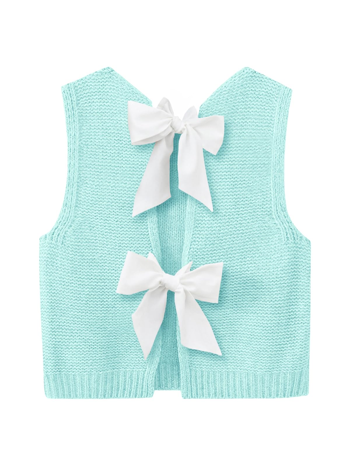 Imily Bela Womens Sweater Vest Top Summer Bow Tie Back Sleeveless Casual Knit Crop Tank Tops