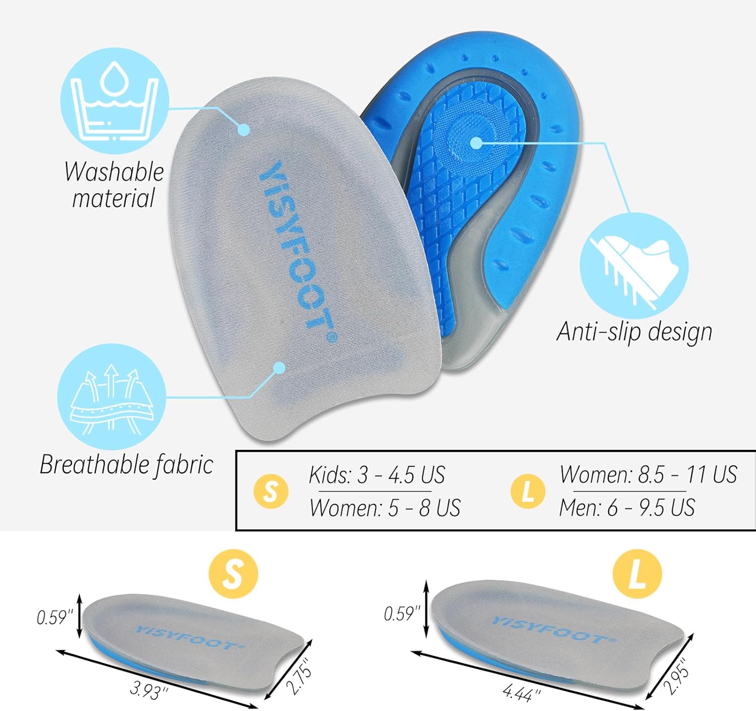 Heel Cups for Heel Pain Relief, Gel Heel Pads for Shock-Absorbing, Shoes Inserts for Achilles Tendonitis, Bone Spurs, Women & Men Comfort (Blue, Small) - Image 4