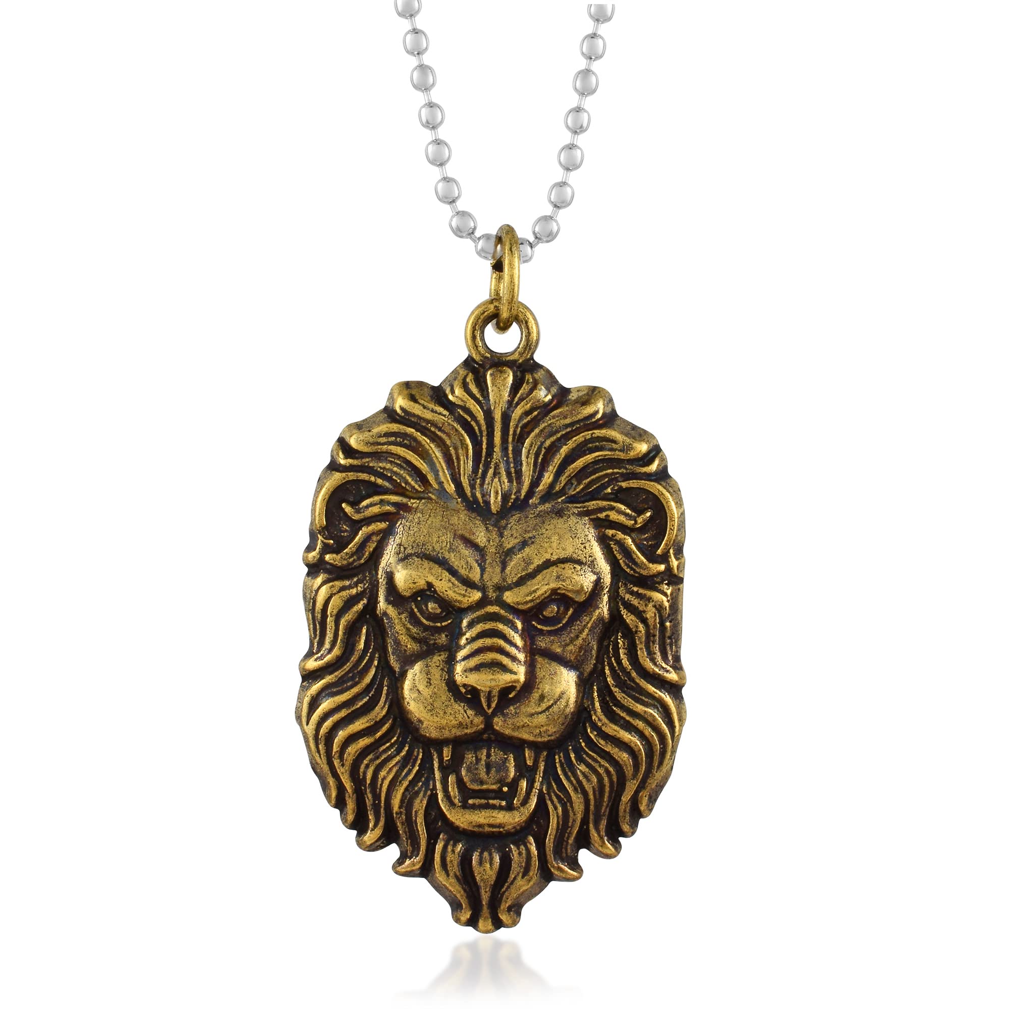 Memoir Brass Antique Finish Gold look Lion Narsimha tiger head Narsingh Hindu Spiritual chain pendant for Men (PCAJ3024-Antq Gold)