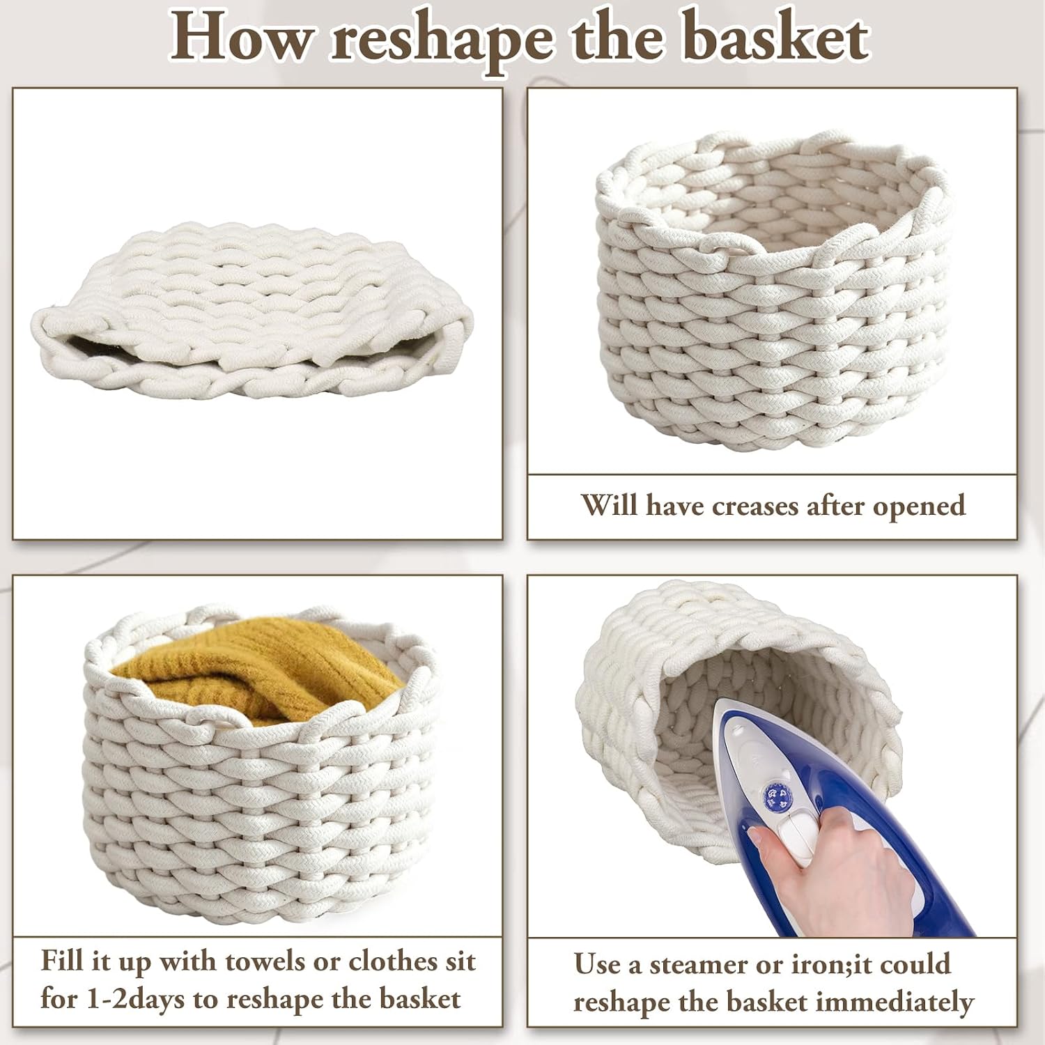 JarThenaAMCS 4 Pcs White Small Cotton Rope Basket Woven Round Decorative Baskets Storage Bins for Small Items Organization Home Office Bedroom Bathroom Table Desk Vanity, 7.8 x 7 Inch image 3