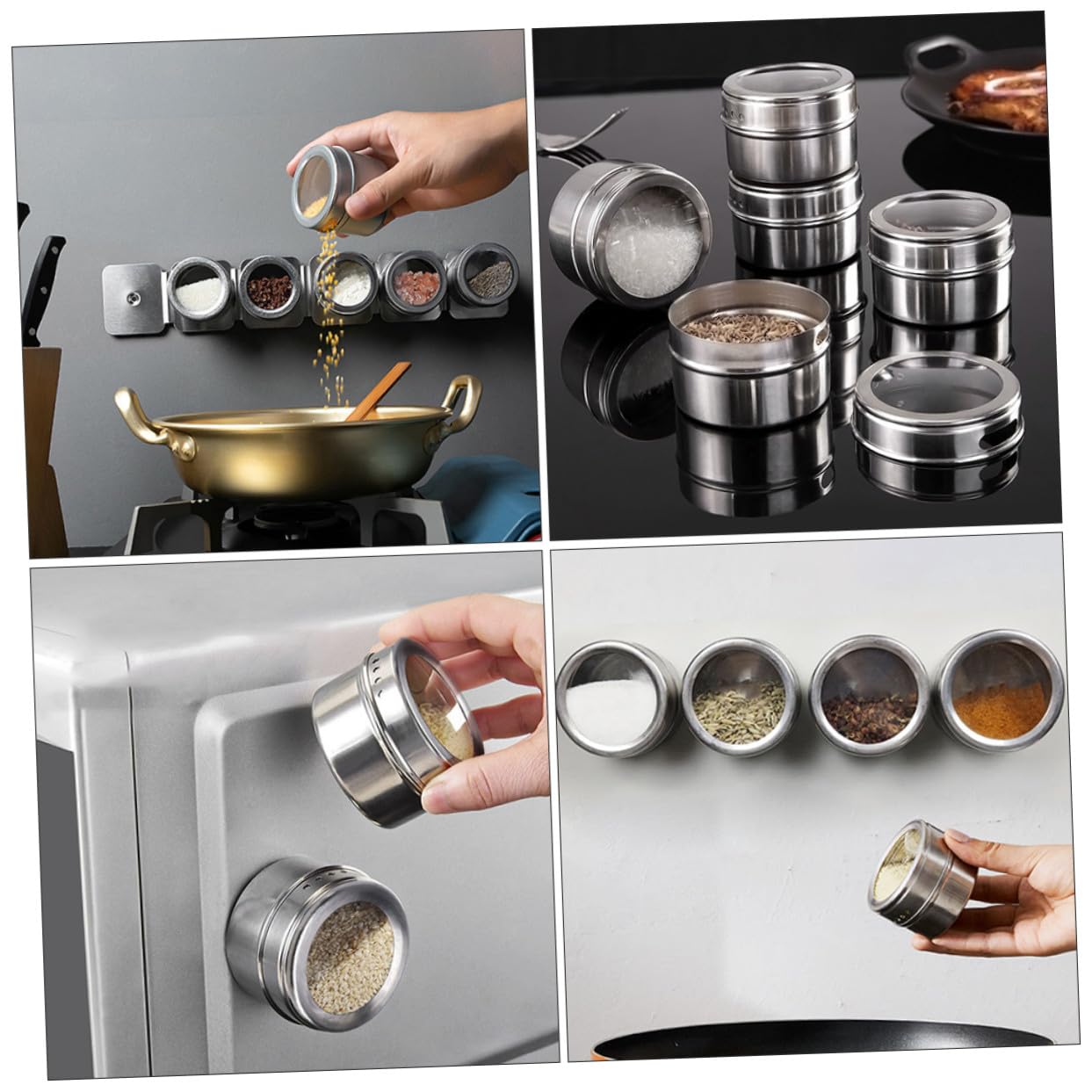 8 Magnetdosen aus Edelstahl mit Doppeltem Siebdesign und Aufklebern Magnetische Gewürzbehälter für Küche zur Hängenden Aufbewahrung