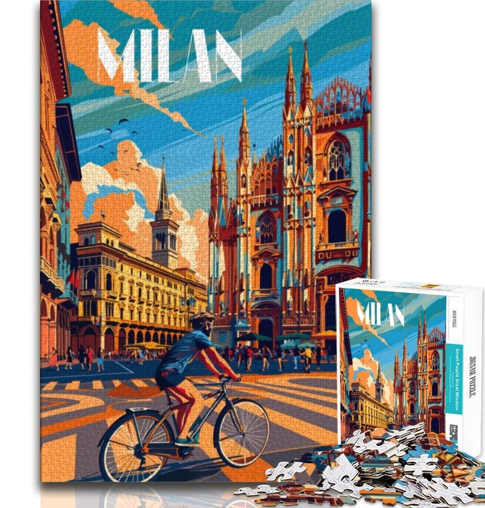 Milan Streets Jigsaw Puzzles 1000 Pieces for Adults Teens,Challenging Game Gifts for Is Ideal As A Gift for The Whole Family 38x26cm