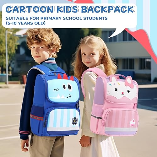 Miniatura 3 de Mochila para niños, mochila escolar abierta para niños y niñas para escuela primaria y primaria, mochila escolar de dibujos animados, Dinosaurio