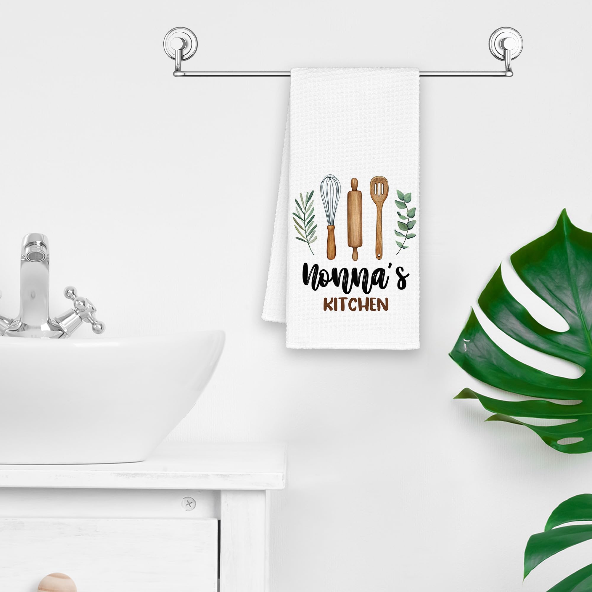 Nonna's Kitchen Towels Gifts, Grandma Christmas Bathroom Hand Towels Gifts for Nonna Birthday Mother's Day, Rustic Eucalyptus Leaf Tea Dish Towel Decor 16x24in
