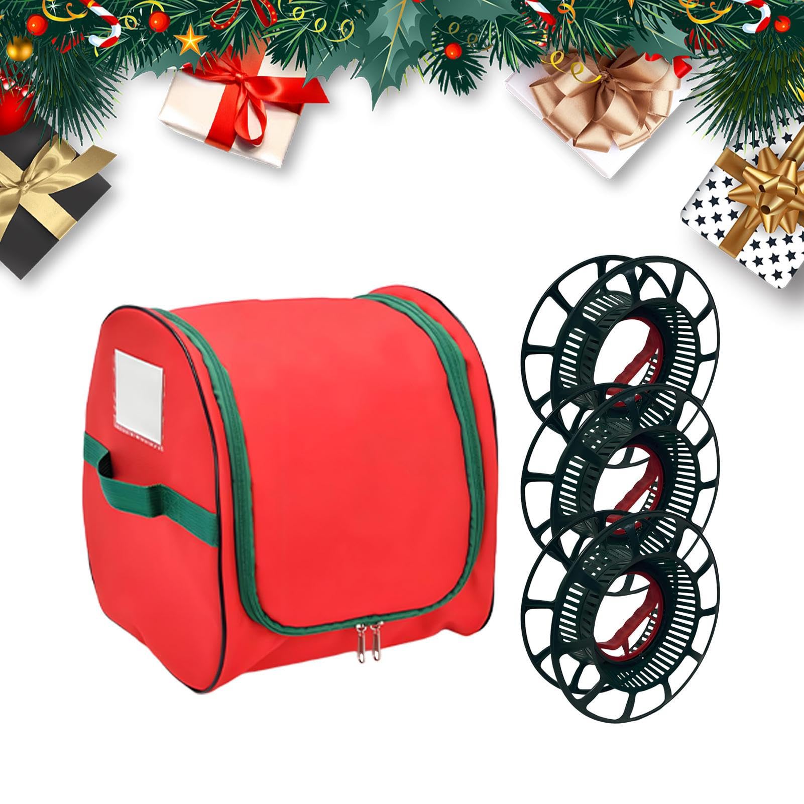 Conservazione delle di Natale | Organizer 'albero di Natale con 3 bobine, scatola portaoggetti con maniglie rinforzate per casa, garage, soggiorno, viaggi all'aperto