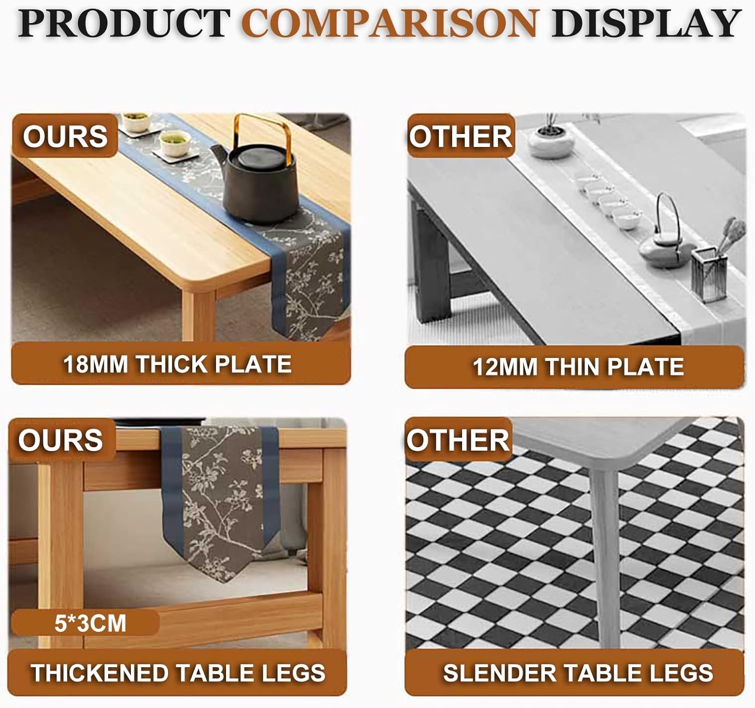 Portable Japanese Folding Meditation Table - Vintage Low Picnic & Laptop Desk - Beige, 60x40x35cm - Ideal for Home, Office, and Outdoor Use