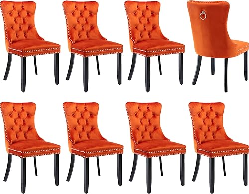 Miniatura 34 de Juego de 6 sillas de comedor modernas, sillas de comedor tapizadas con patas de madera maciza, silla decorativa de terciopelo camello, Sillas de 02-