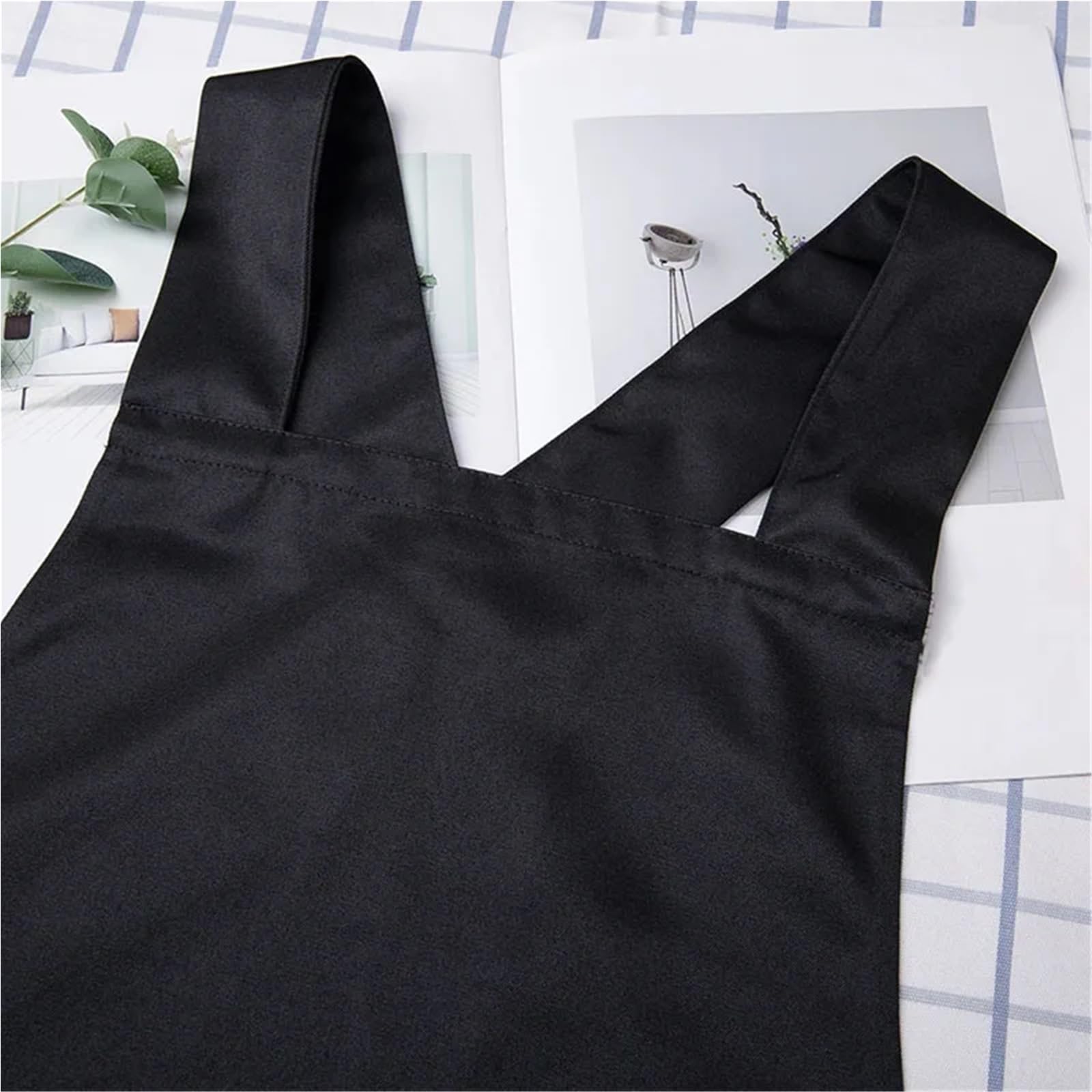 Delantal De Cocina Delantal con pechera ajustable, 2 uds., con bolsillos, delantales de cocina for mujeres y hombres, delantal de Chef con cuello Halter, delantal Simple, herramienta de cocina(Black)