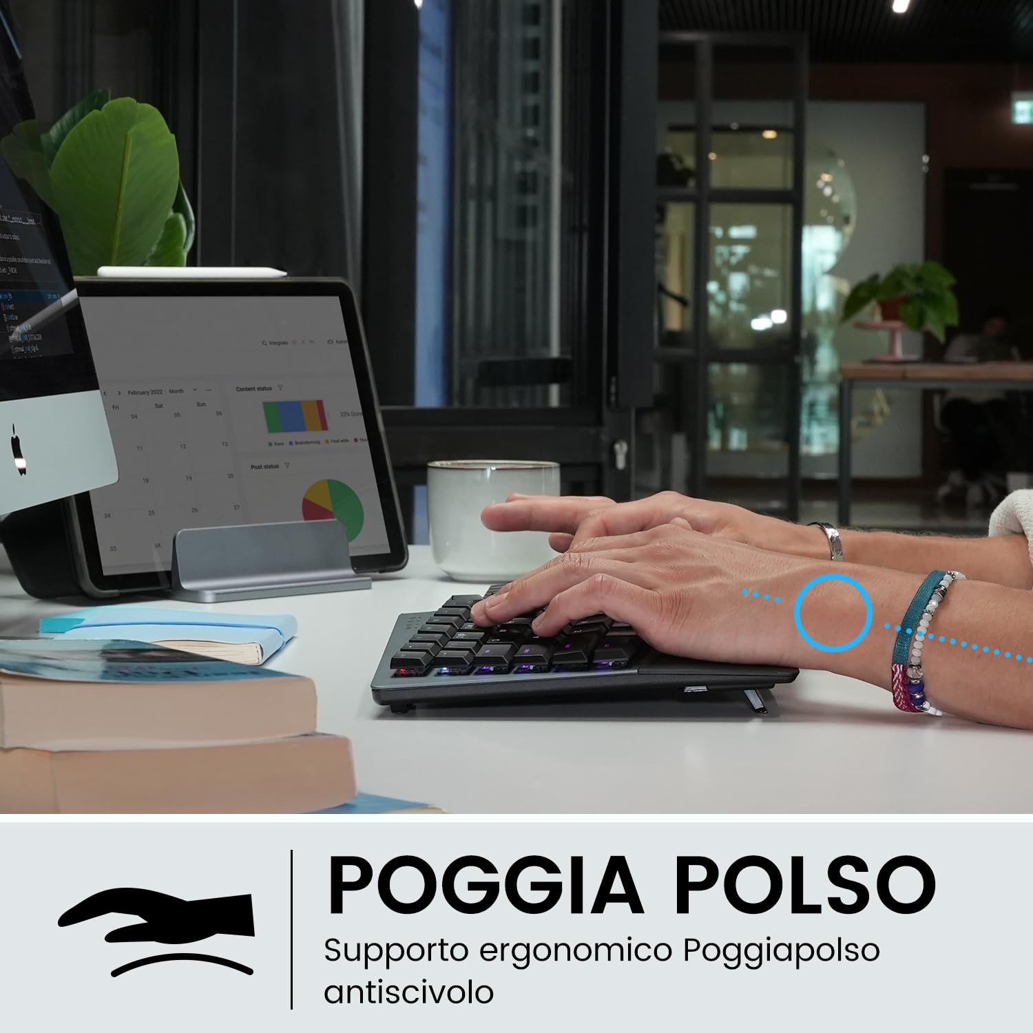 Perixx PERIBOARD-835RD – Tastiera Meccanica Wireless Ergonomica RGB, Switch Lineari Rossi Profilo Basso, Multi-Dispositivo (Windows/Mac), Layout Italiano