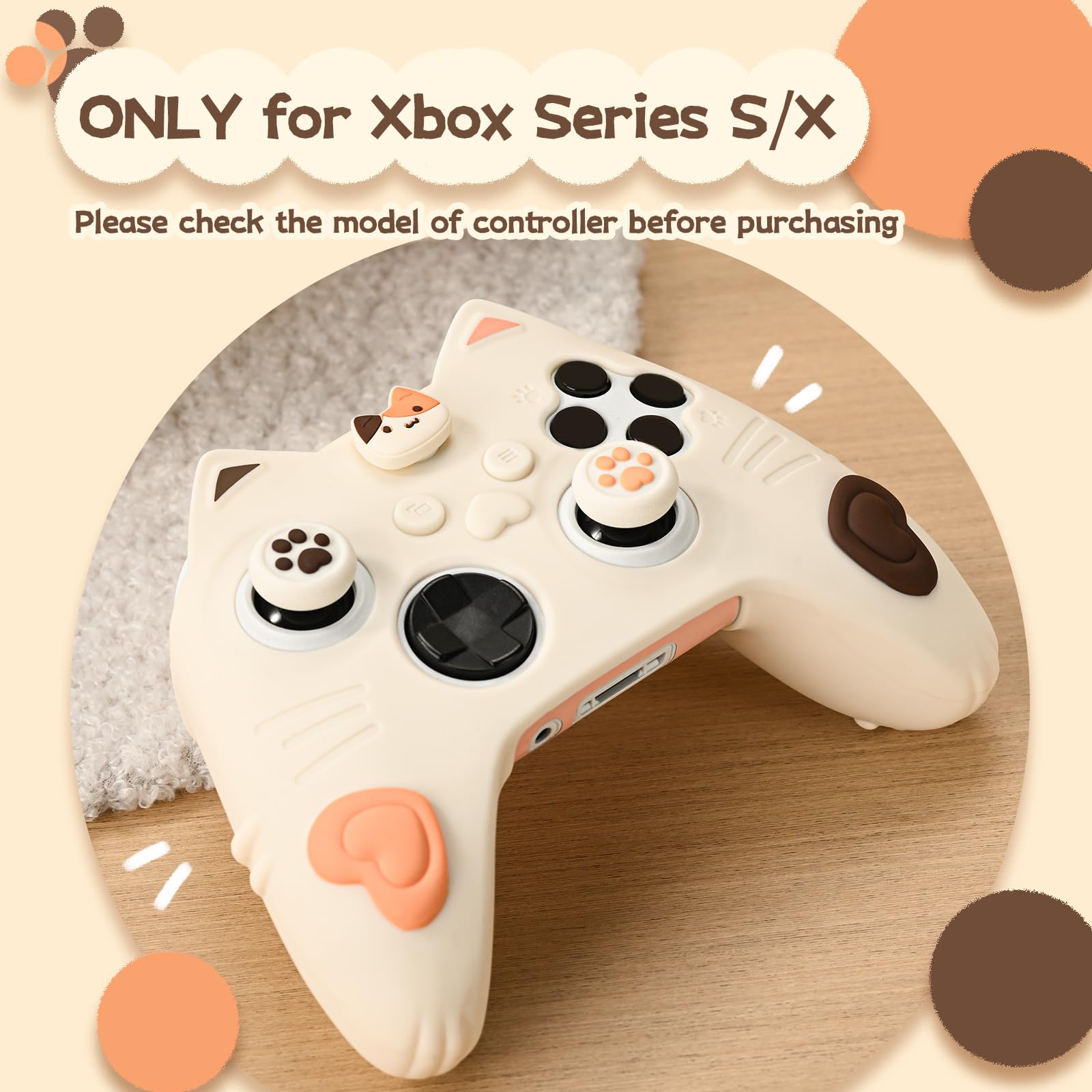 GeekShare Funda protectora de silicona para mando Xbox Series X/S, funda suave antideslizante con 2 tapas de joystick, agarre ergonómico para gamer, gato calico