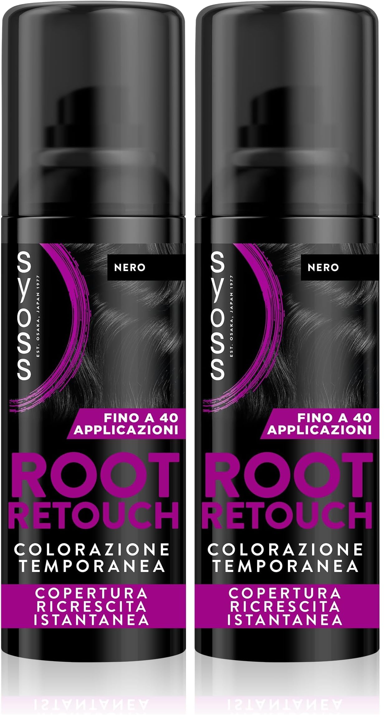 Syoss Root Retouch Temporäre Coloration Spray Schwarz 120 ml, Retusche für weißes Haar und Nachwachsen, resistent gegen Regen und Schweiß, bis zu 40 Anwendungen (Packung mit 2)