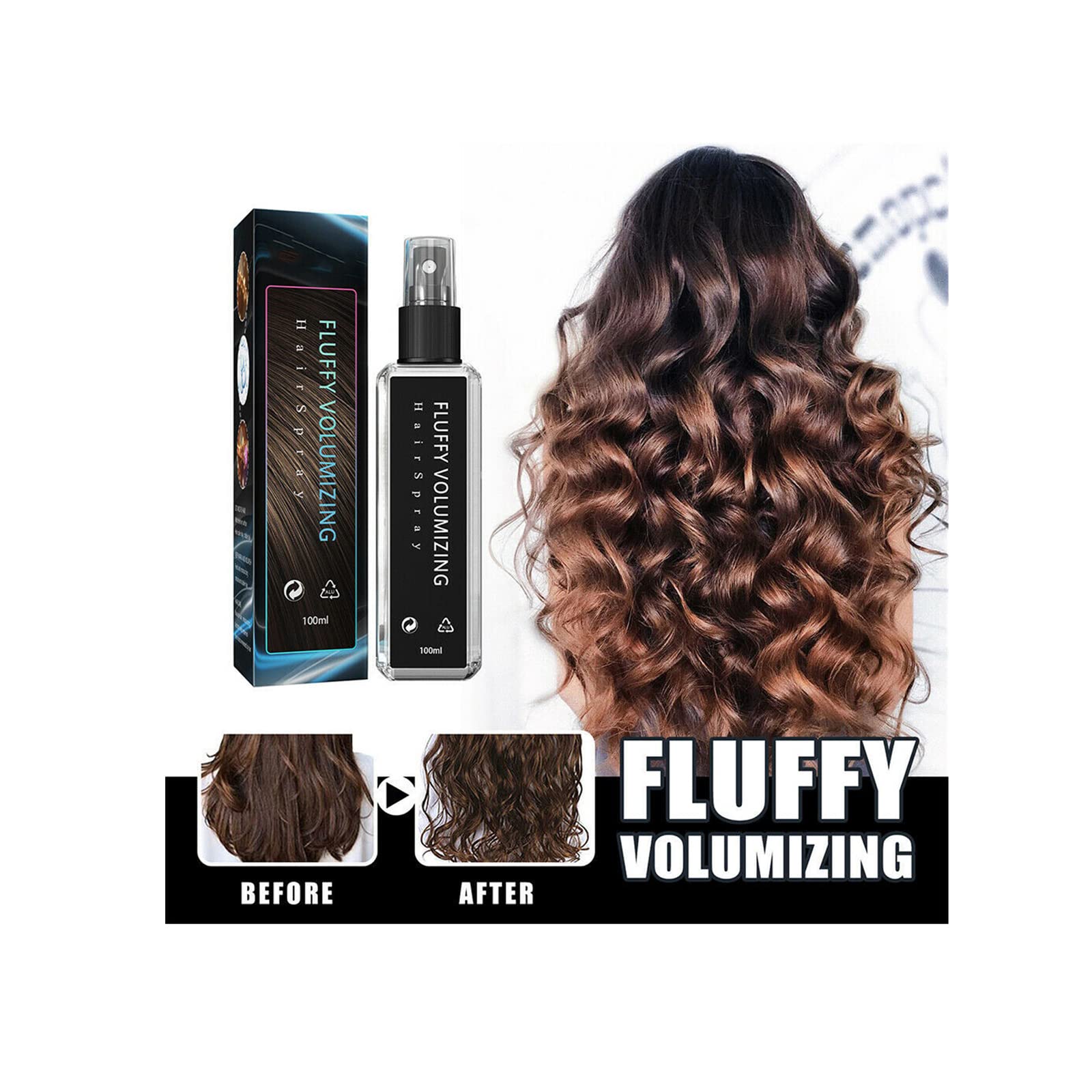 100ml Fluffy Volumizing Hair Spray Extra-Volume Magic Styling Gel Unisex, Instant Volumizing with Non Greasy & Non Sticky, DIY Hairstyle for All Hair Types (2Pcs)