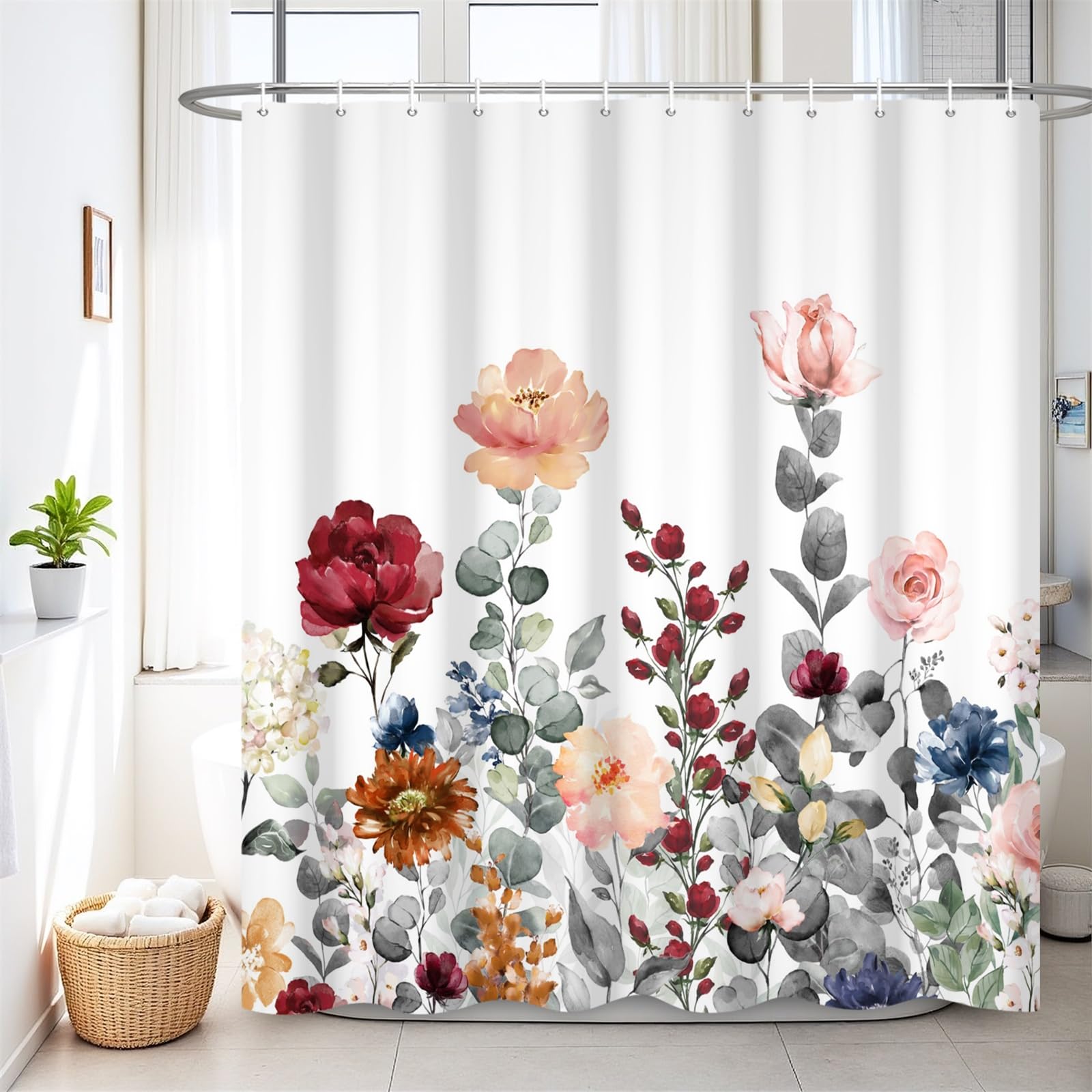 Rideau de douche 183 x 183 cm floral aquarelle en polyester imperméable
