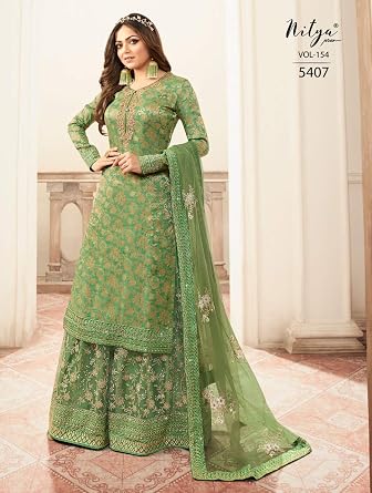 Pakistani Dresses for Women Palazzo Style Embroidered Salwar Kameez Suit Nitya 5401