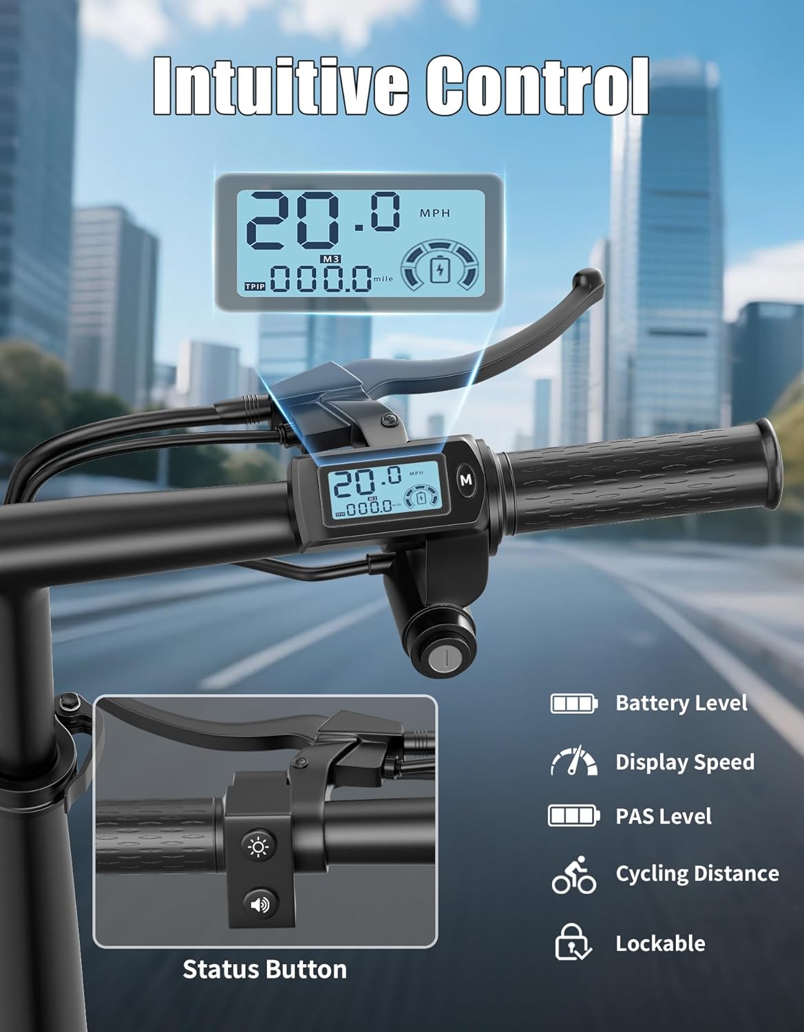 Diagram showing the scooter's full shock absorption system, including front suspension, shock-absorbing seat, and rear suspension.
