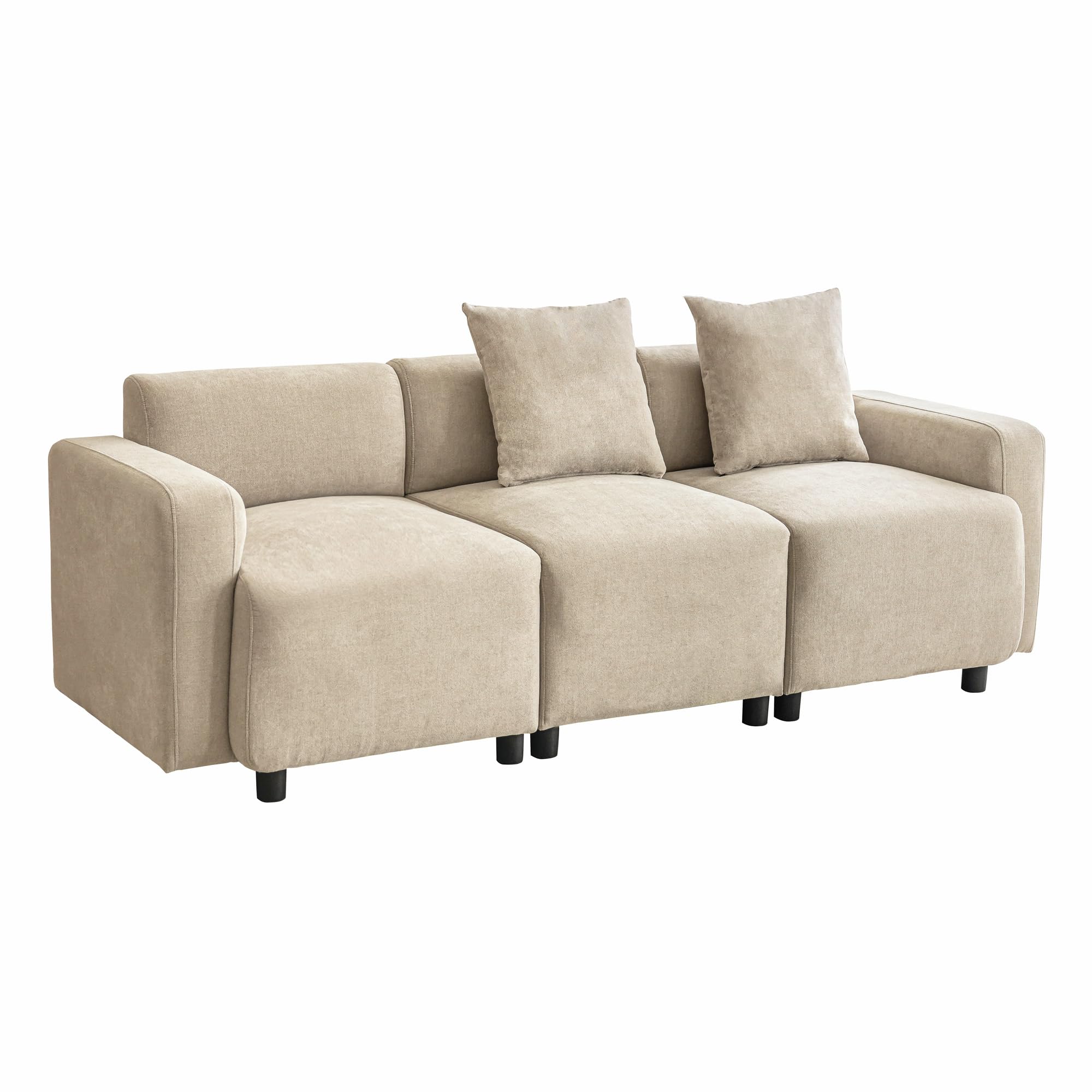 Divano a 3 posti, design moderno, con cuscino decorativo, beige