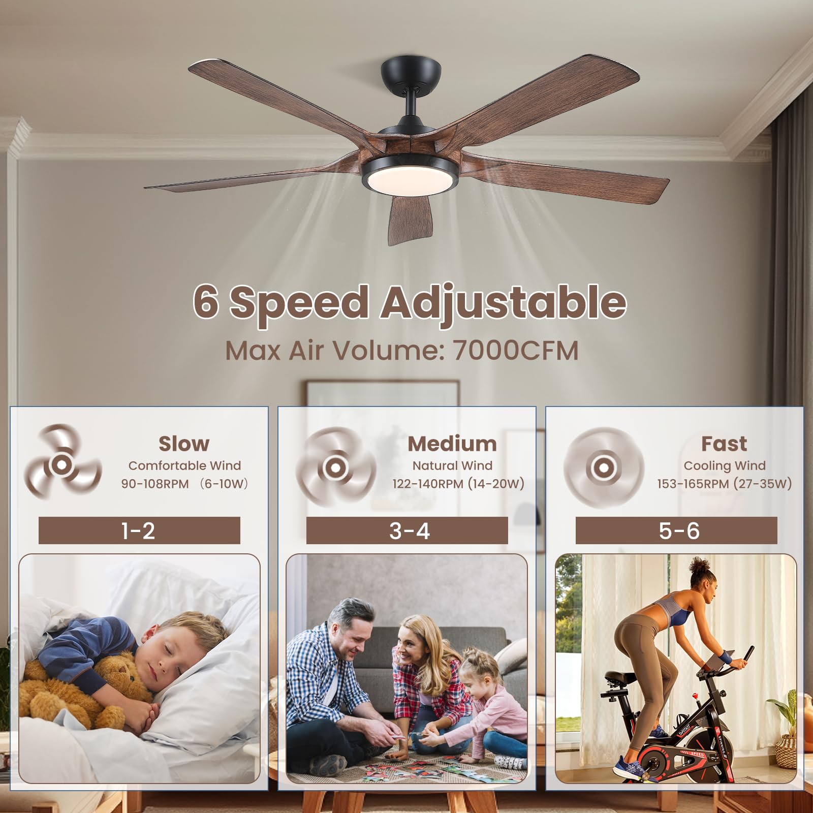 Newday Ventilatore da Soffitto Legno e Nero, 142cm Ventilatore da Soffitto con Luce e Telecomando Grande, Pala Soffitto con Luce Dimmerabile, Ventola Soffitto Silenzioso con 5 Pale per Soggiorno