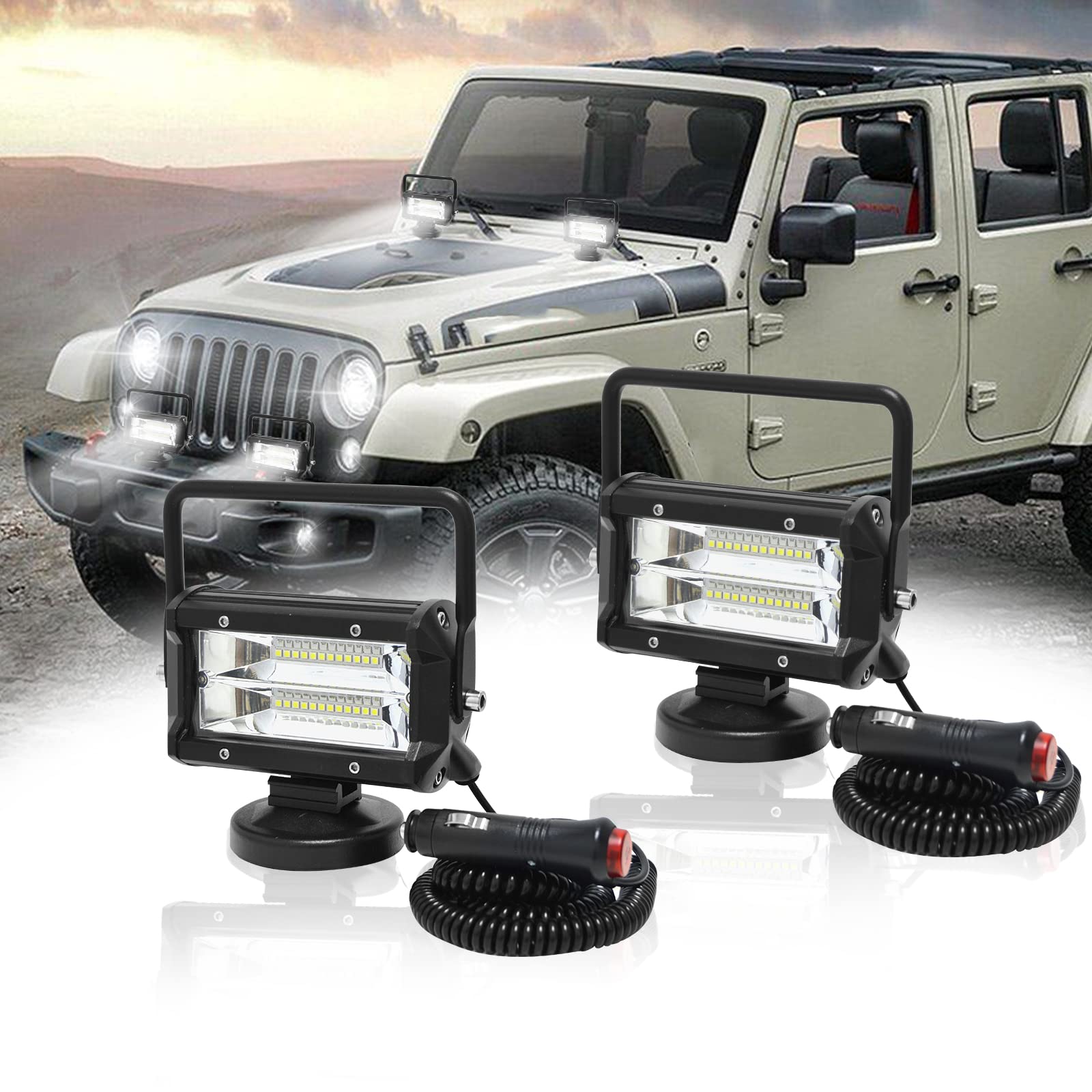 RIGIDON faro da ricerca led, 13cm 5 pollici 72W flood luce da lavoro con supporto base magnetica, fari di profondità 12v 24v luce da ricerca per auto fuoristrada camion SUV 4x4 barca