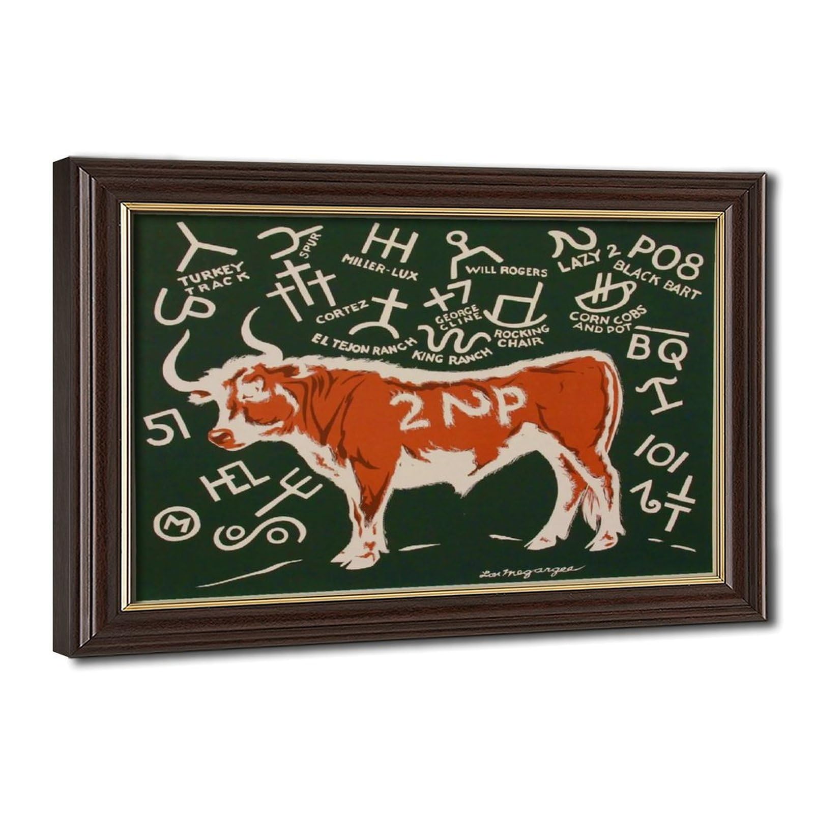 WCYB Lon Megargee Cattle Brands '2 Lazy 2 P' Posters Prints Canvas Deco Paintings Wall Art Hangable Frame 24" L X 36" W