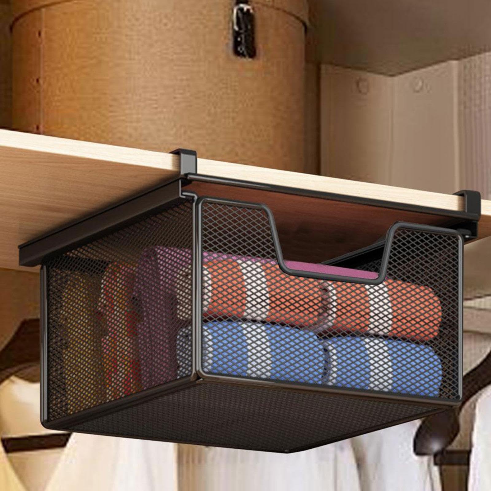 Milageto Panier de Rangement Coulissant sous Étagère, Tiroir Suspendu Multifonctionnel, Tiroir de Rangement en Acier pour Maison, Bureau et Cuisine, Longueur 46 Cm