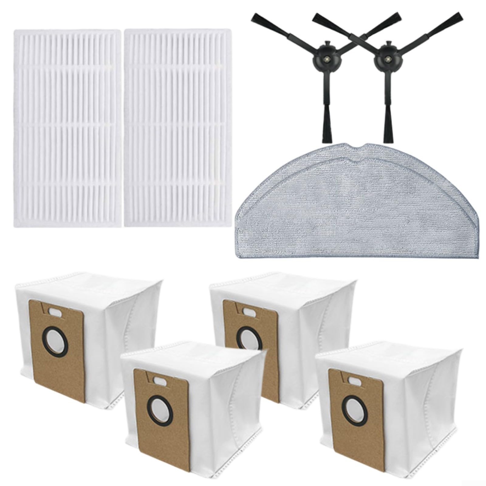 Lot de 10 filtres de sac à poussière pour tapo RV30 Max, RV30 Max Plus, RV20 Max, RV20 Max, RV20 Max Plus, pièces de rechange pour aspirateurs robots, 2 brosses latérales, 2 chiffons de