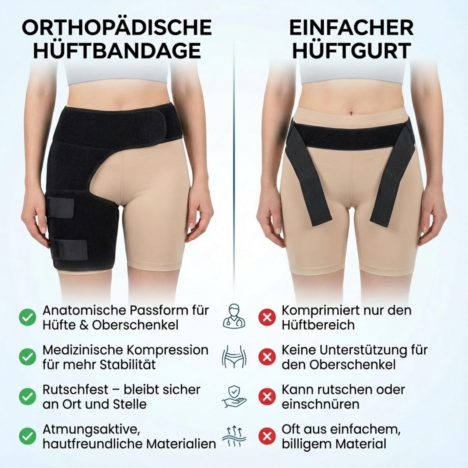 woluna TheraHip - mehr Stabilität, weniger Schmerz，Verstellbare Oberschenkelbandage für Hüftstütze, Kompressionsbandage für Männer und Frauen, ideale Hüftorthese zur Schmerzlinderung