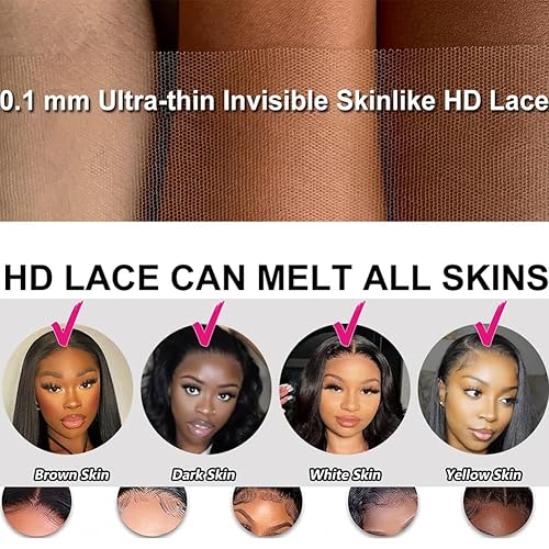 Miniatura 4 de ITODAY Pelucas de cabello humano lacio con encaje frontal de 13 x 4, sin pegamento, cabello humano con encaje frontal HD de 13 x 4, para mujeres