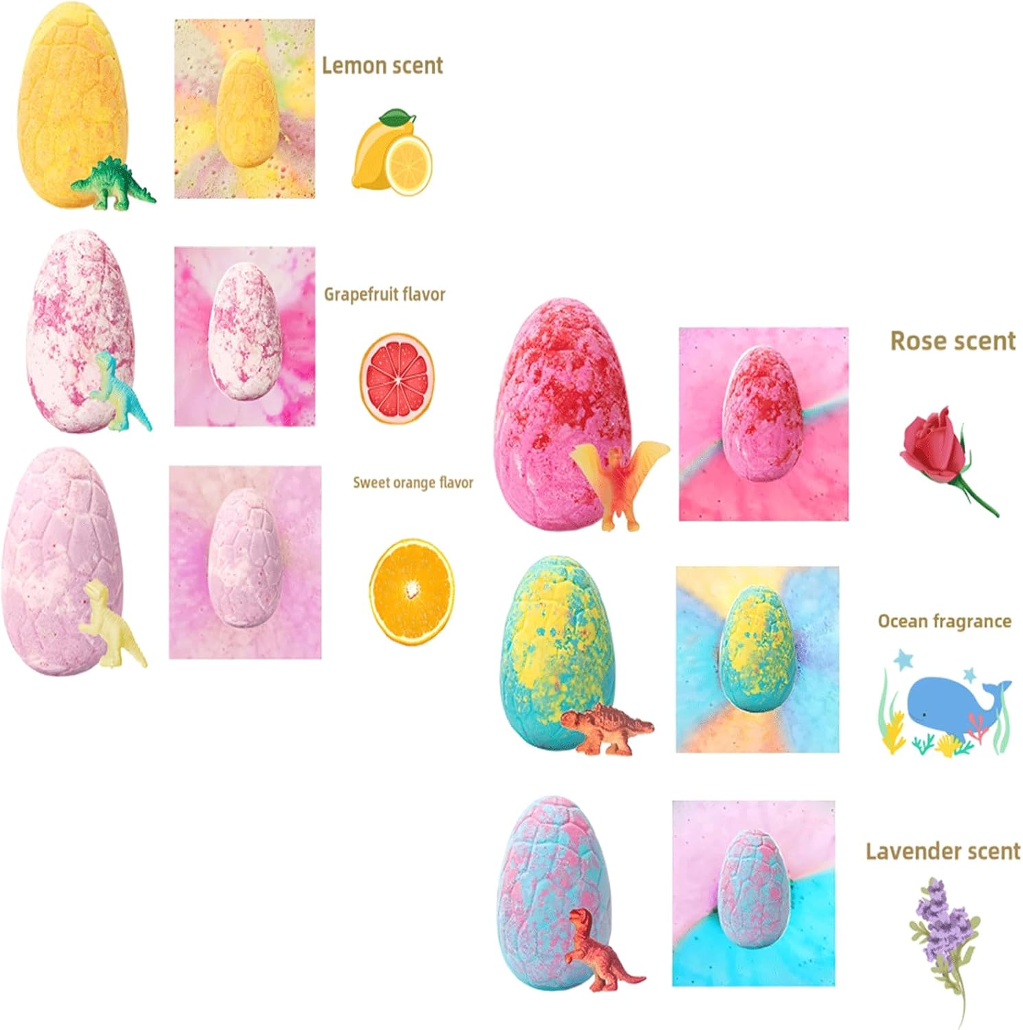 Easter Bath Bombs with Surprise Inside, Bath Bombs for Kids, 6 Pack Dinosaur Egg with Surprise Dinosaur Toys Inside, Natural Sea Salt Color Changing Spa Bath Balls (Pink)