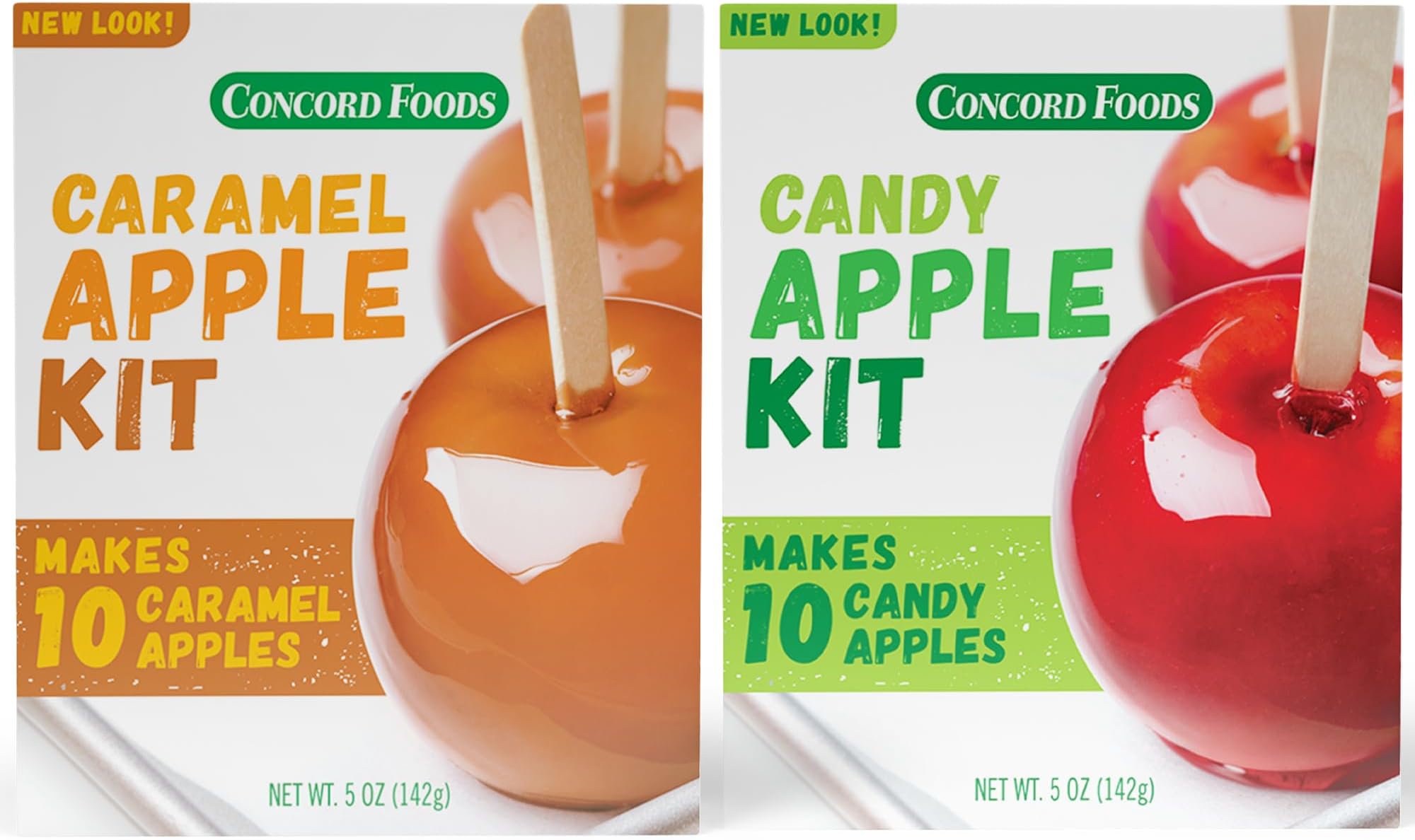 Concord Foods Caramel & Candy Apple Kit, Variety Pack of 2 (10 Sticks each) | Apple dipping kits made with soft caramel & hard red candy for Halloween parties, fall fairs, caramel apple bars & more