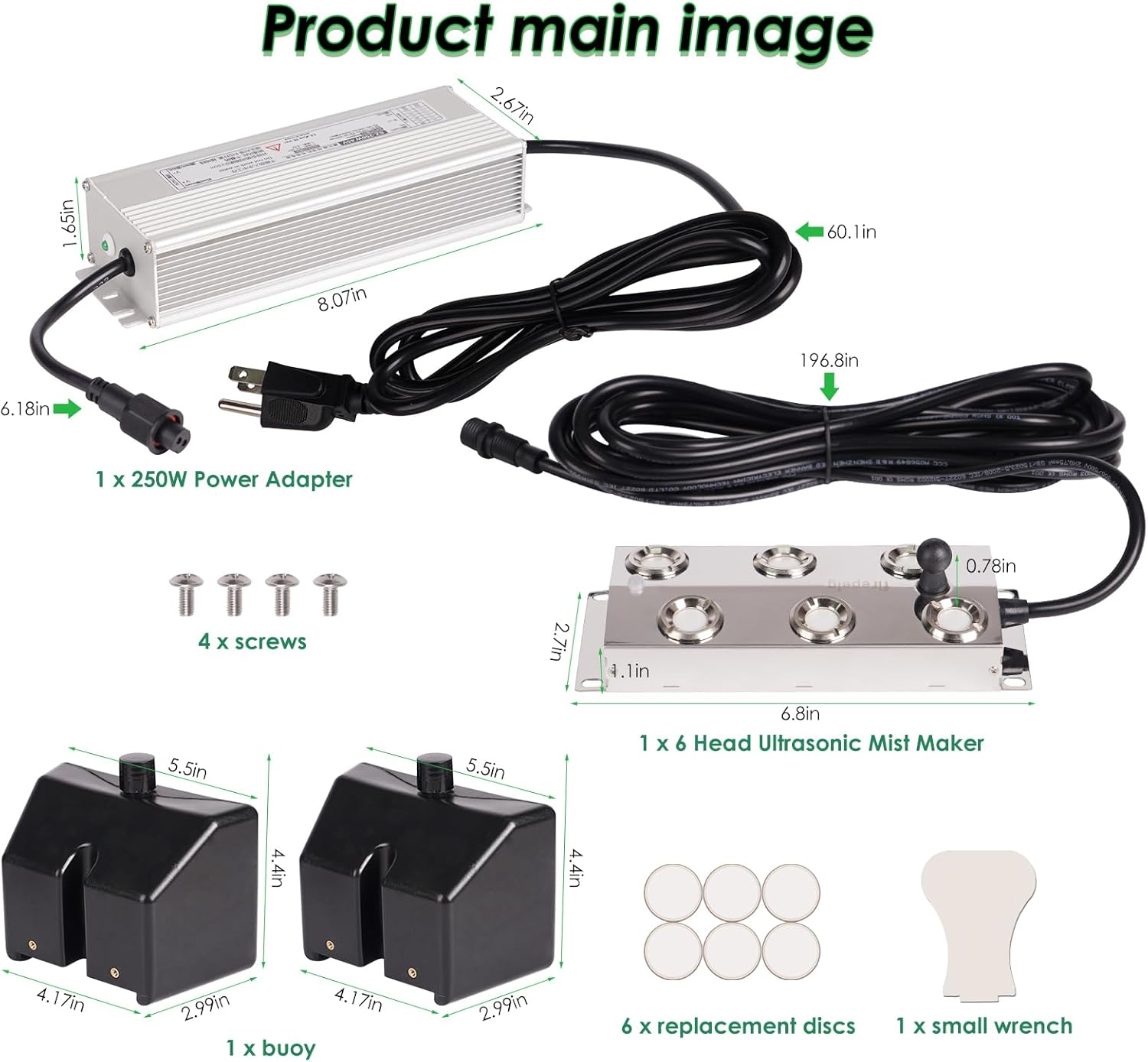 Mist Maker Fogger, 6 Head Ultrasonic Mist Maker, 5000ml/H Ultrasonic Fogger with 250W Power Supply, Perfect for Pond Garden Lawn Rockery Greenhouse Halloween Decoration (6 Head)