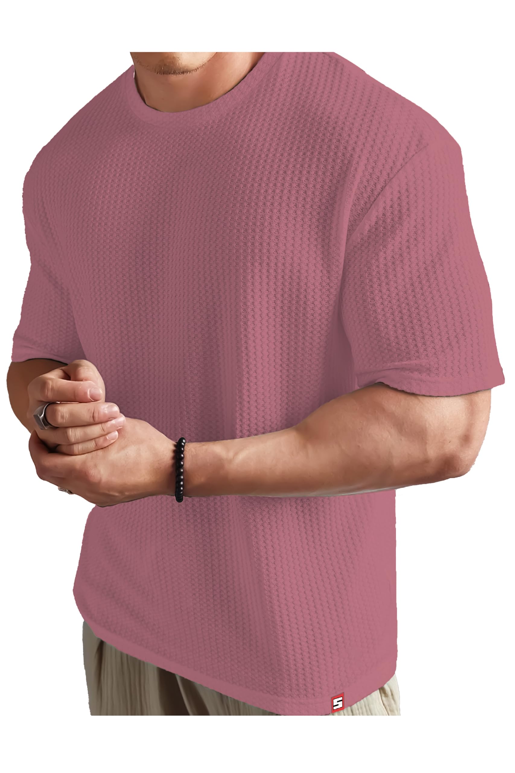 SHODOXMens Dotted Solid Unique Design Oversized Tshirt for Men - Round Neck Loose Fit Drop Shoulder Mens T-Shirt(Pack of 1)