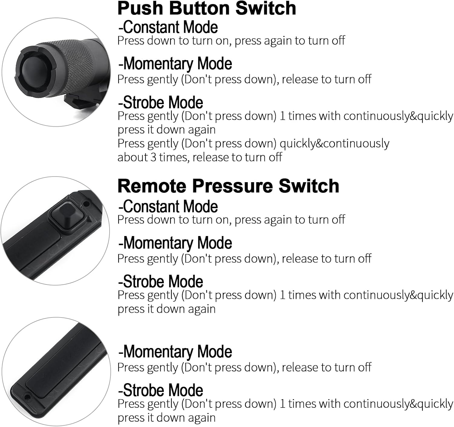 900 High Lumens Tactical Flashlights with Dual Function Pressure Switch, with Strobe/Constant/Momentary Modes