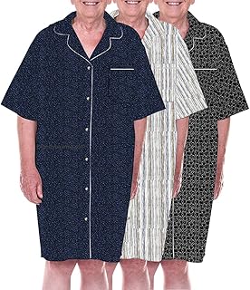 Dignity Pajamas Open Back Nightshirt Pajamas for Men Cotton 3 Pack Bedridden-Hospice-Patient Gown-Set of 3 (S/M)