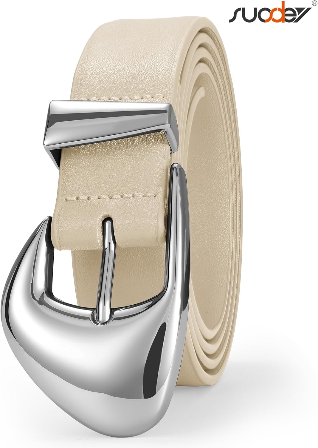 SUOSDEY Fashion Womens Leather Belt,Soft Leather Waist Belt with Gold Buckle for Ladies Jeans Pants Dresses,width 1.1" - Image 2