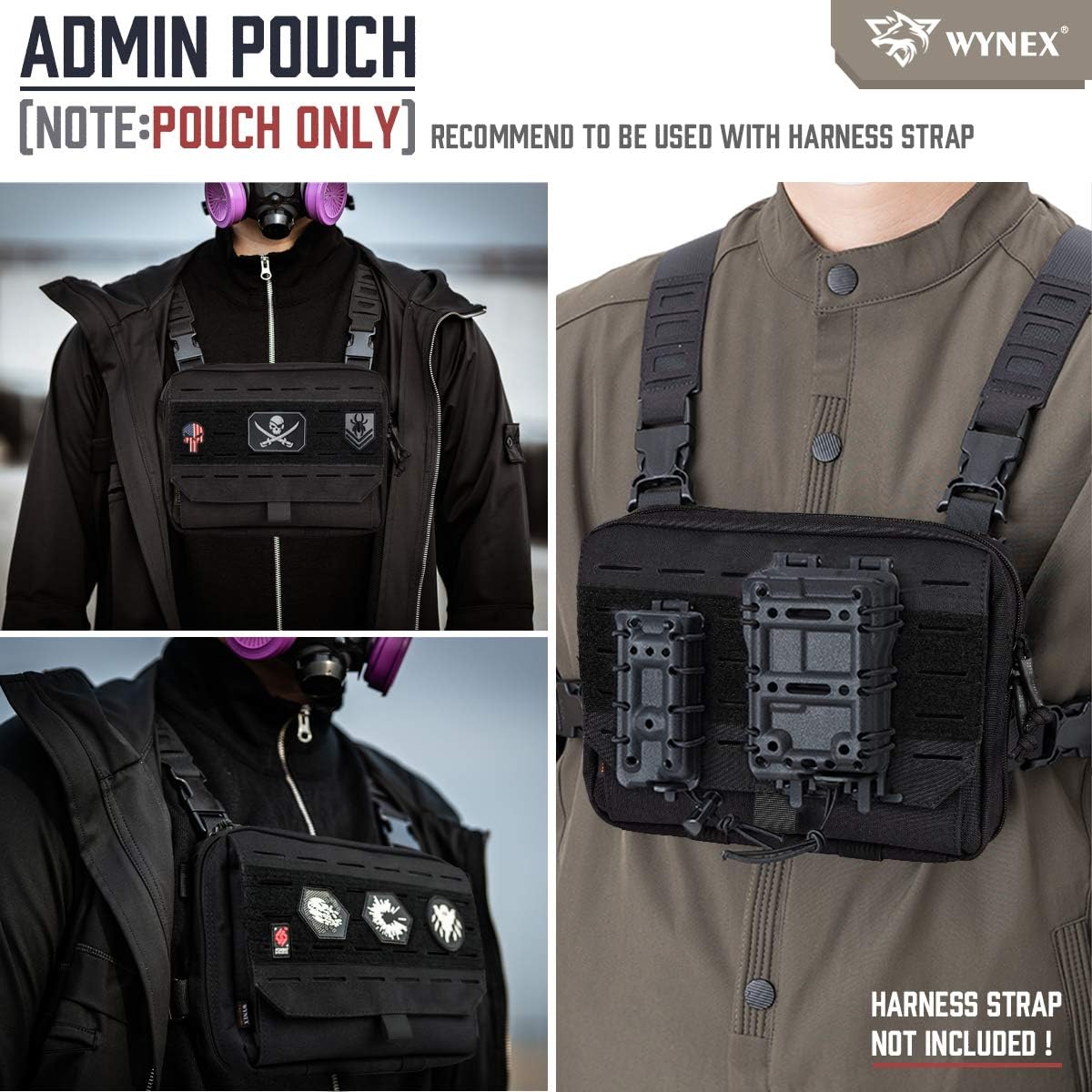 WYNEX Tactical Molle Admin Pouch of Tri-Fold Open Design, Molle Tool Pouch First Aid Pouch EDC Utility Pouches Tools Bag Molle Attachment Organizer Include U.S.A Flag Patch