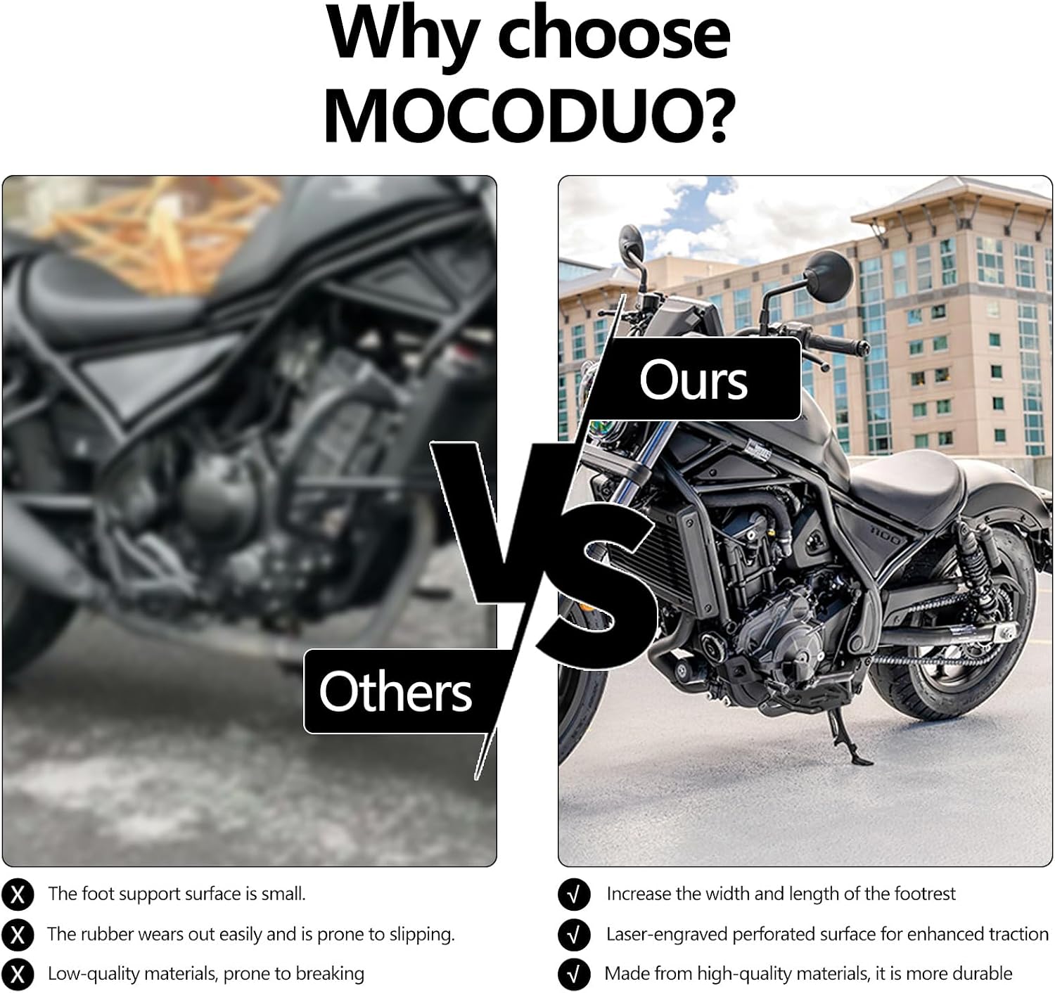Upgraded Motorcycle CNC Aluminum Rider Footboard, Adjustable Front Footrests Highway Pegs Fits for Honda Rebel 300 500 CMX300 CMX500 2017-2025 Black
