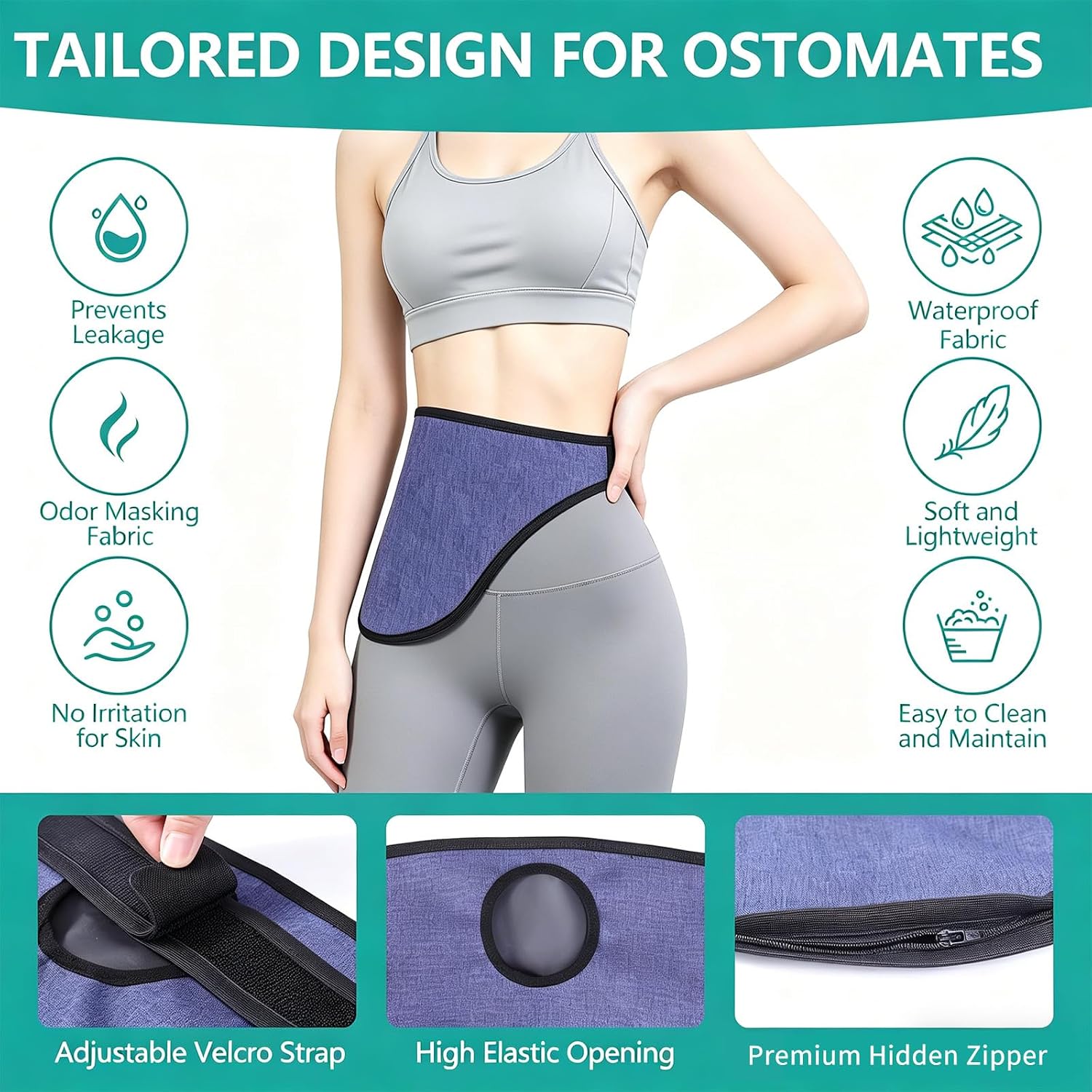 Waterproof Ostomy Bag Cover for Shower – Soft Concealment Pouch for Colostomy & Ileostomy, Adjustable Strap with Hidden Zipper, Leak & Odor Resistant Fabric for Women Men（M)
