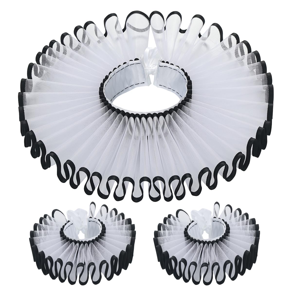 BPURB Renaissance Tudor Queen Elisabethan Dickens Halskrause Kragen Rüschenkragen und Handgelenk Rüschen Manschetten Set Clown Choker Halskragen Manschette