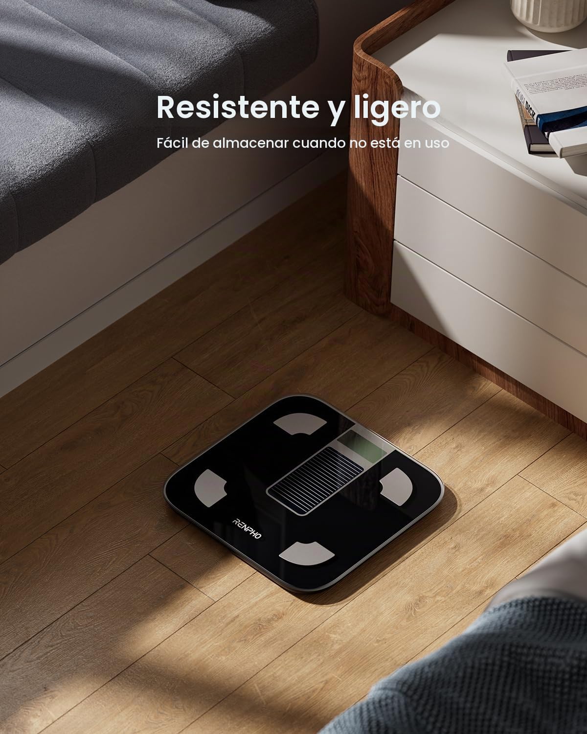 RENPHO Básculas Digitales de Peso Corporal, Básculas de Baño para Pesarse sin Pilas, Báscula Inteligente con Grasa Corporal, Analizador de la Salud para Smartphone, Elis Solar 1
