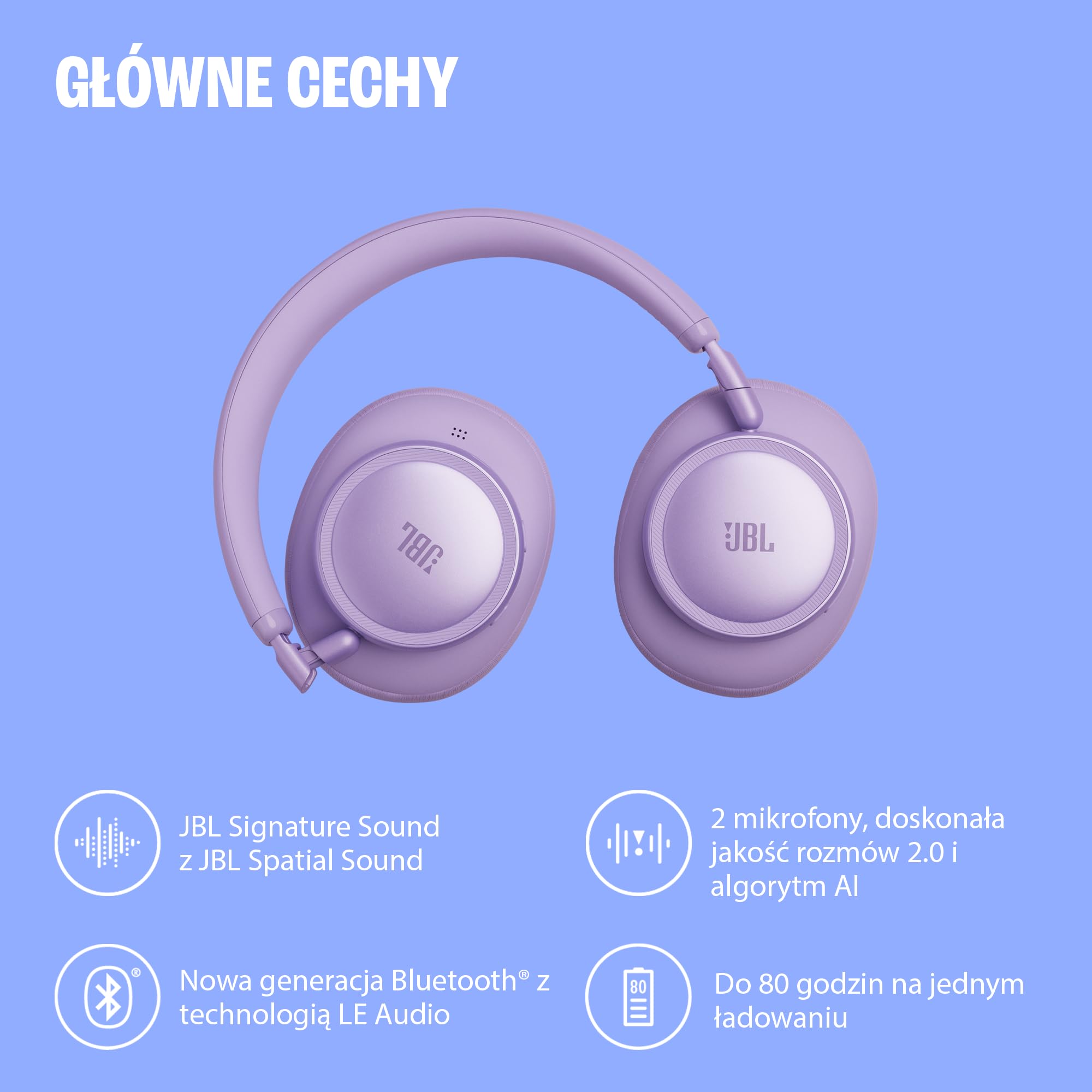 JBL Live 780NC Bezprzewodowe Słuchawki Nauszne, Czarne | Adaptacyjną Redukcją Szumów, Dźwiękiem Przestrzennym, Sterowaniem Głosowym i JBL Pure Bass