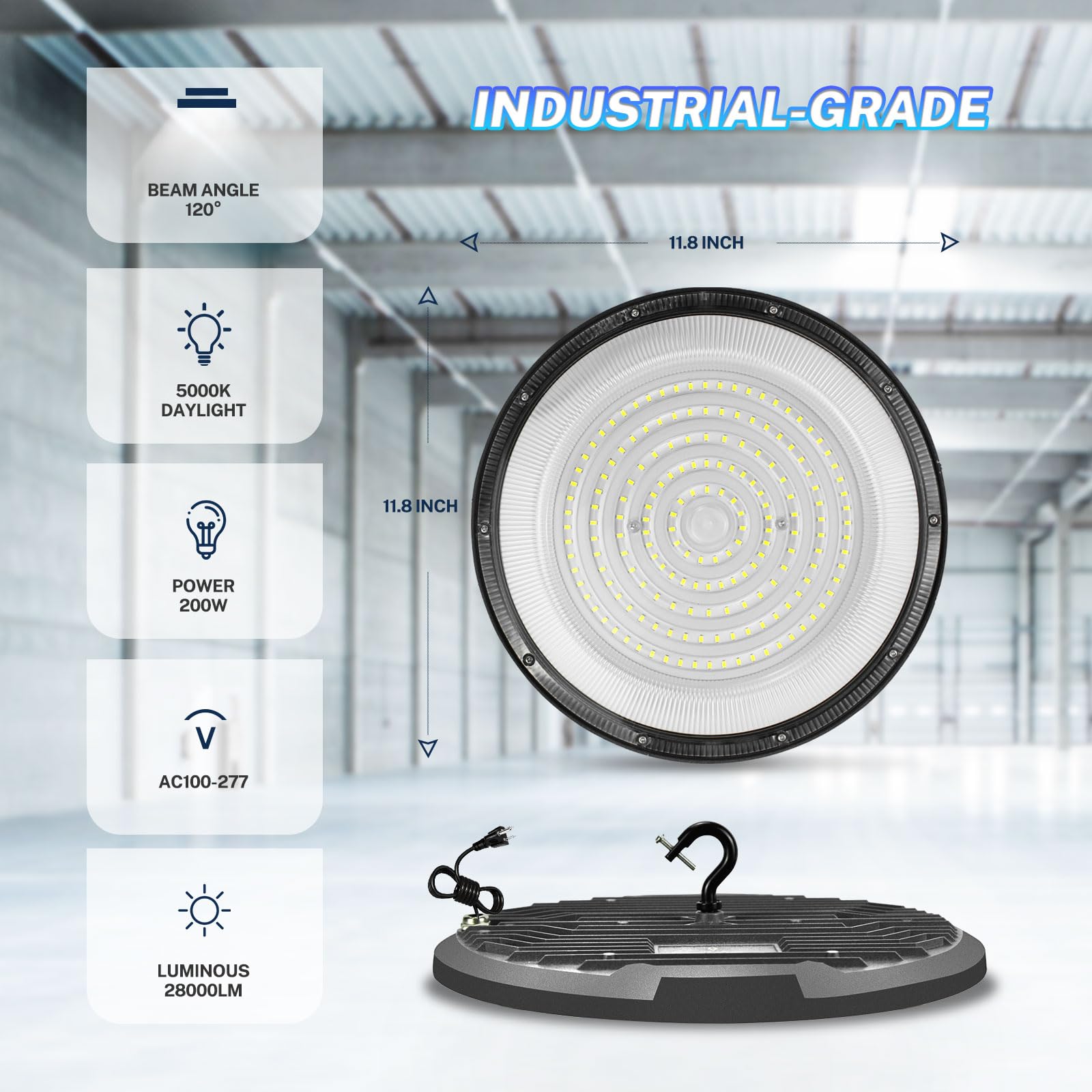 THELUX 200W 10Pack UFO Led High Bay Lights 5000K 28000LM Equiv 800WMH HPS High Bay Led Shop Lights — view 2