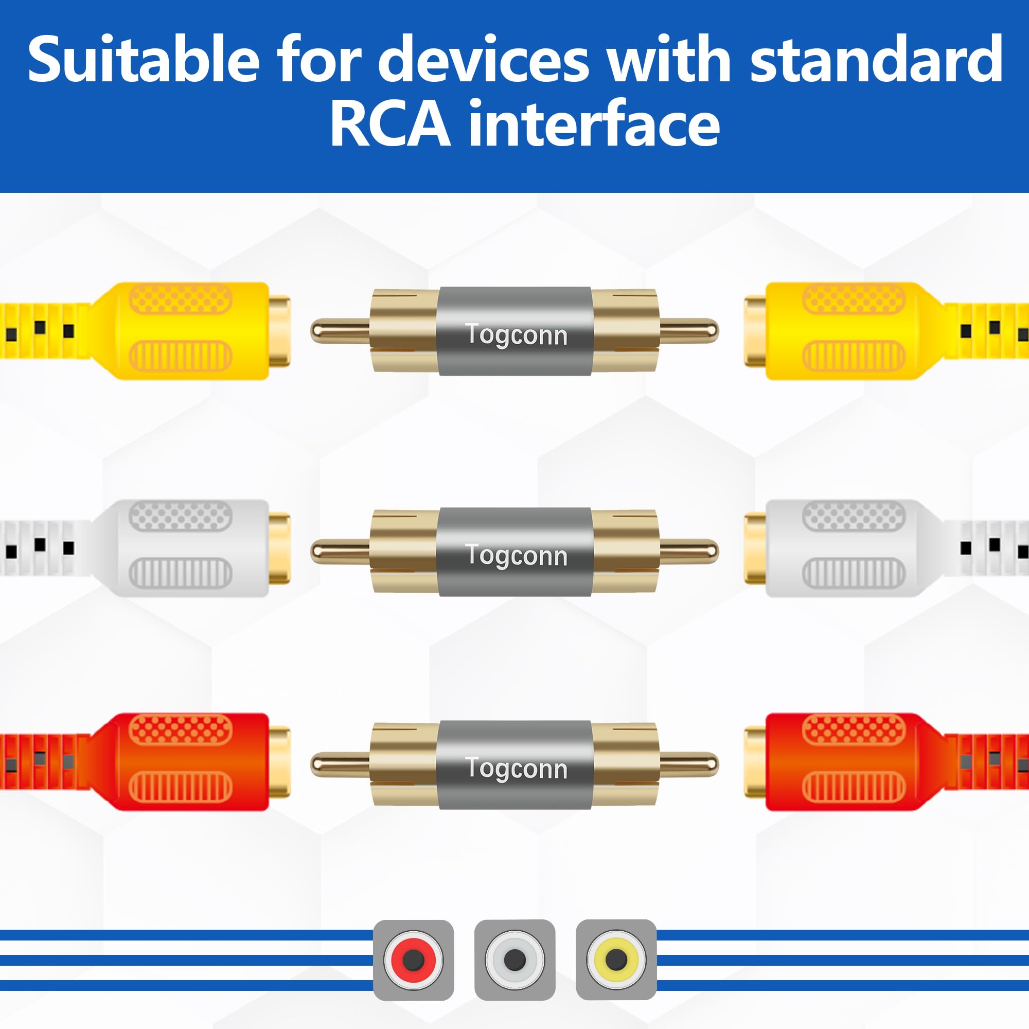 Lot de 2 adaptateurs RCA mâle vers mâle, adaptateur audio vidéo plaqué or double RCA mâle pour rallonge de câble RCA