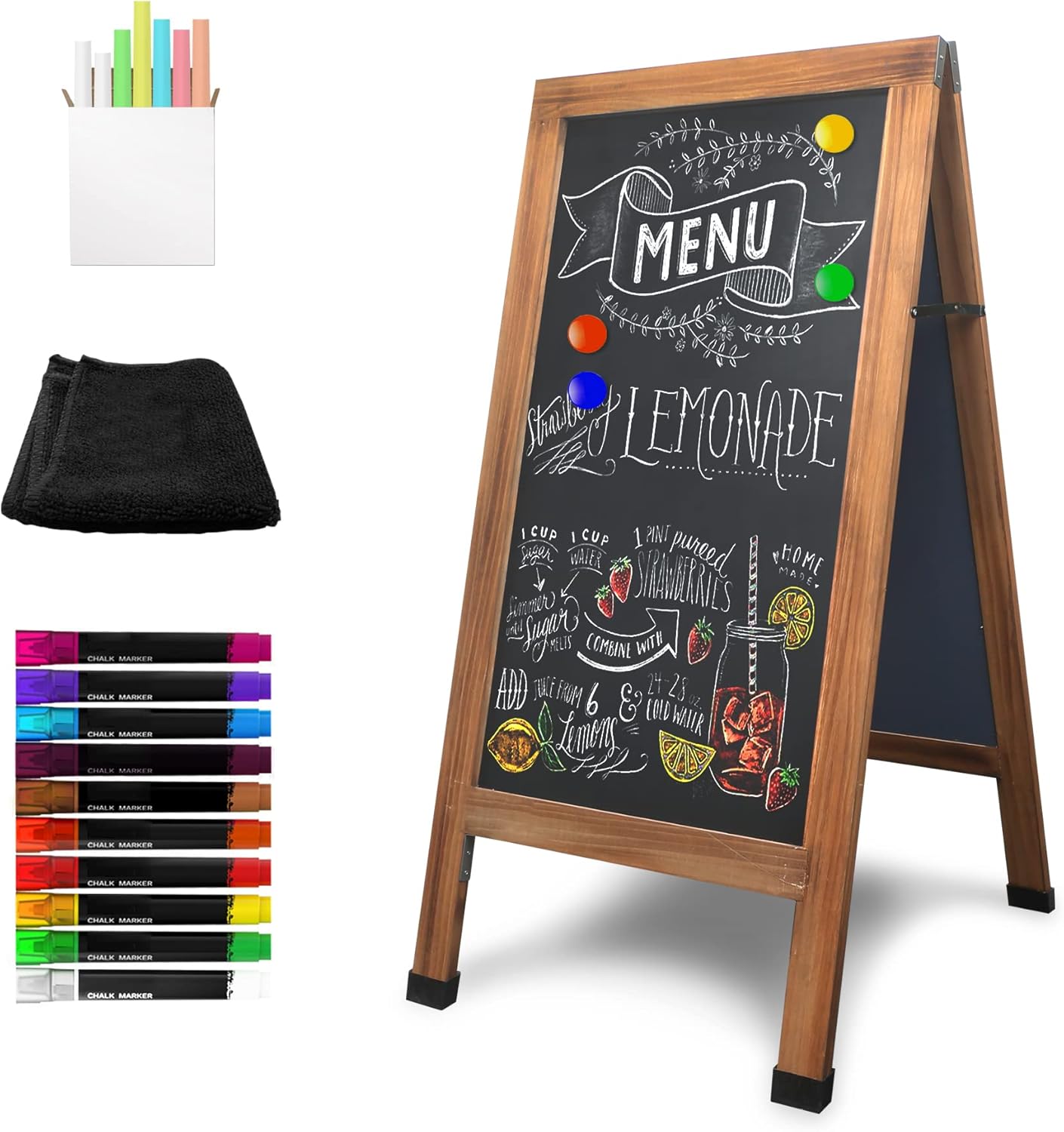 SELEAD Magnetic A-Frame Chalkboard Sign 40" x 20" Rustic Sandwich Board Double Sided Sidewalk Easel w/Chalk Markers & Cleaning Cloth for Business,Wedding : Office Products