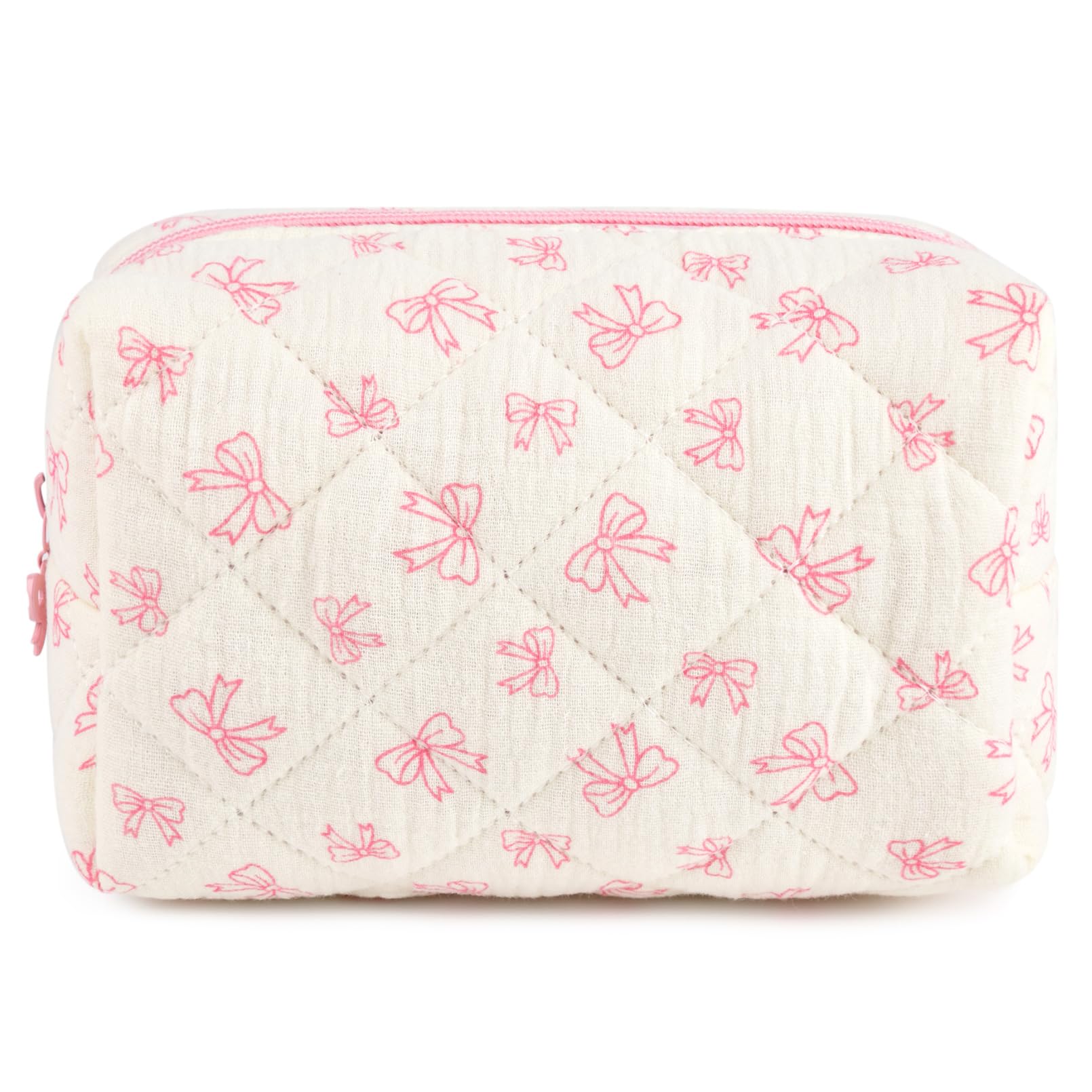 SOIDRAM Floral Makeup Bag Small Quilted Cosmetic Bag Cute Makeup Pouch Coquette Makeup Bag Aesthetic Travel toiletry bag Organizer Cotton Makeup Brushes Storage Bag for Women (Coquette Bow -S)