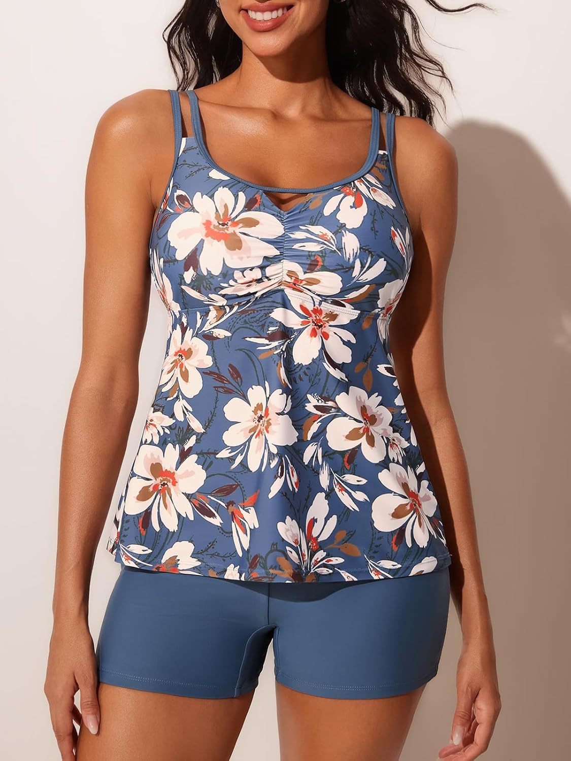 Summer Mae Womens Tankini Swimsuits 2025 Two Piece Bathing Suits Tummy Control Ruched Swim Suits with Shorts - Image 7