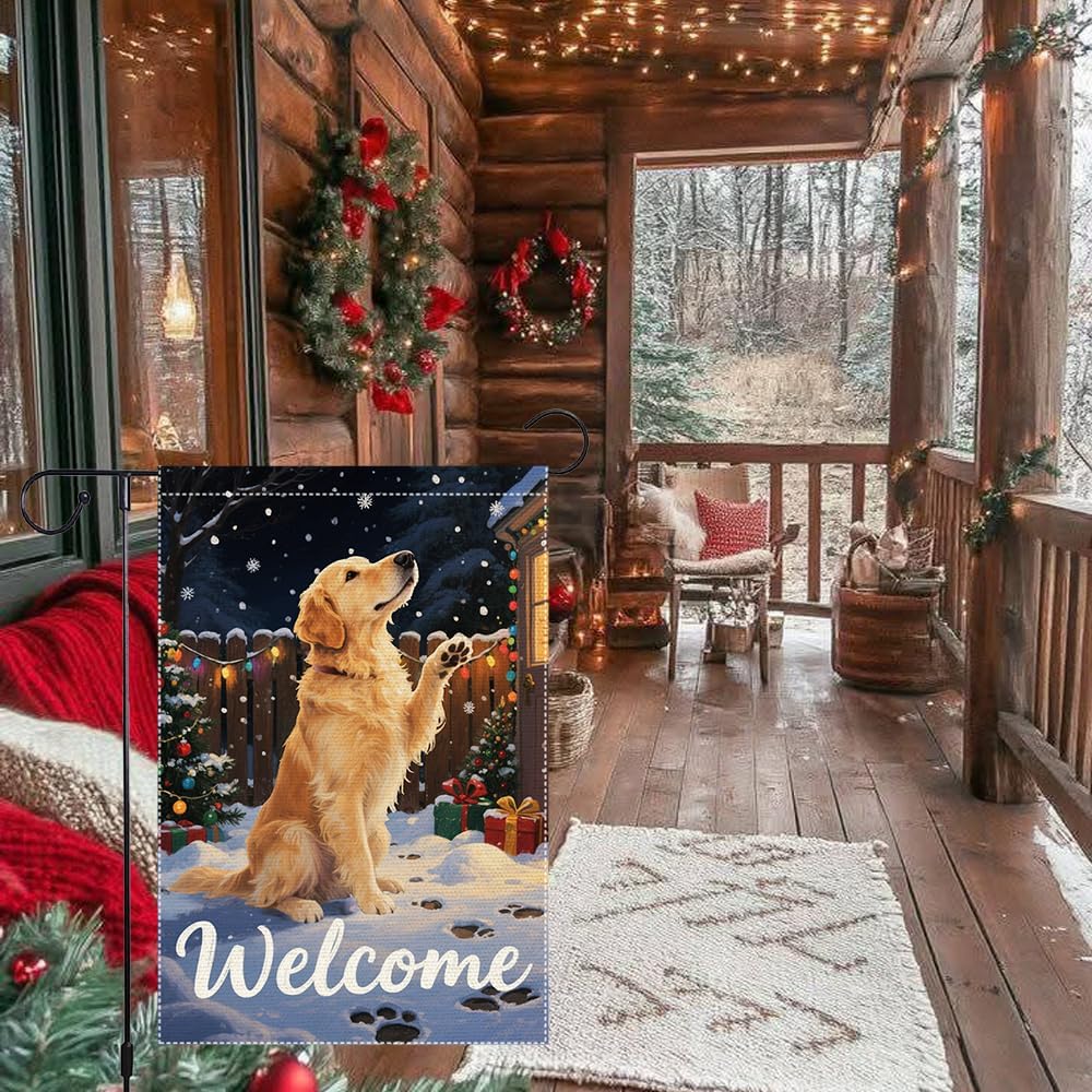 Golden Retriever Welcome Garden Flag 12x18 Inch Double Sided Christmas Winter Burlap Outdoor Yard Decoration Holiday Dog Banner for Porch Patio Lawn - Image 5