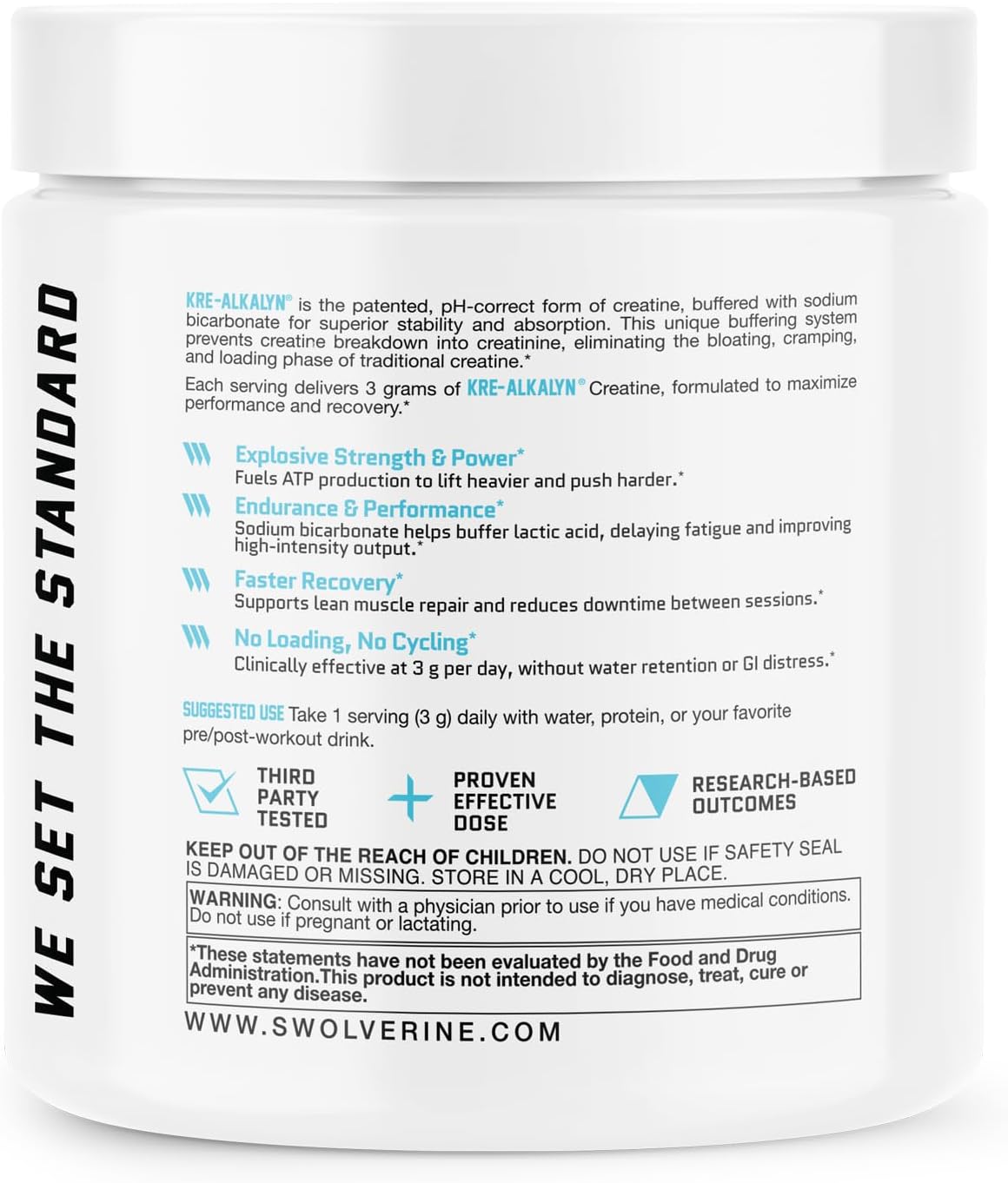 Swolverine Kre-Alkalyn Creatine Powder – pH-Buffered Creatine with Sodium Bicarbonate, No Loading Phase, Supports Strength, Power & High-Intensity Performance, 30 Servings, Unflavored