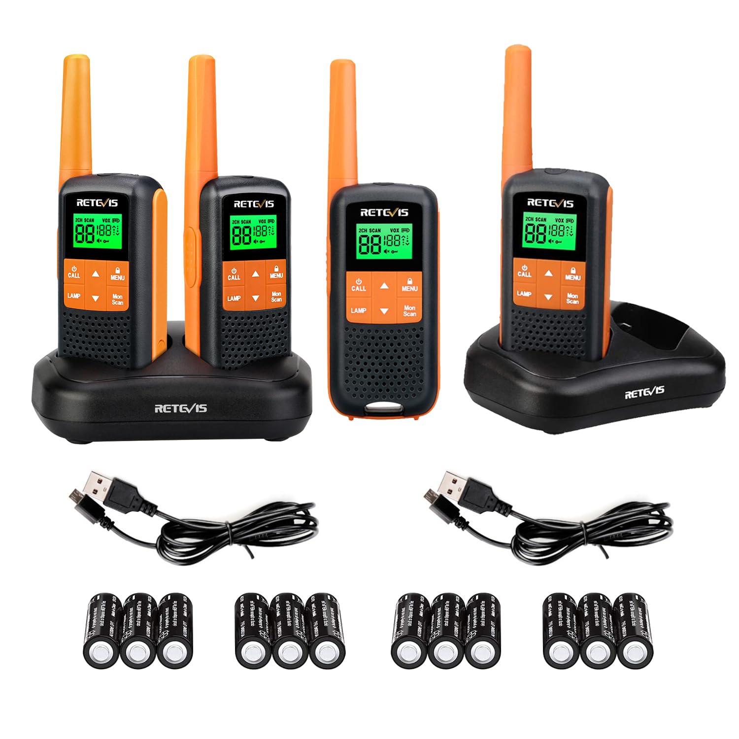Retevis RT649 Walkie Talkie 4 Pezzi, PMR446 IP65 Wolki Toki Ricaricabili | Walkie-Talkie Professionali, 16 Canali, VOX, Radio con Torcia, Ricetrasmittenti Portatile per Attività all'aperto, Ciclismo