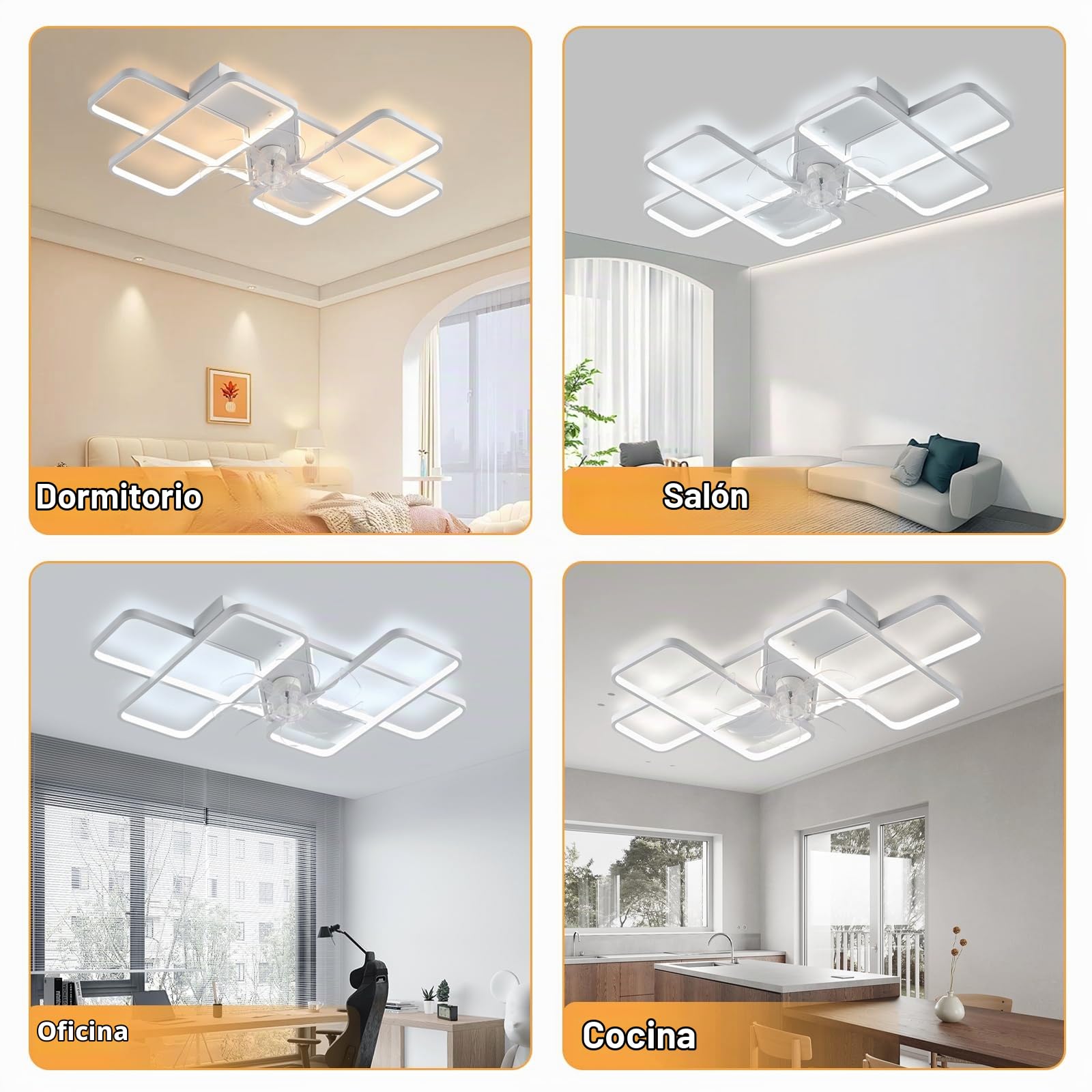 MiiR Ventilador De Techo Con Luz, LED 85W Ventilador De Techo Con Control Remoto Luz Silenciosa Con Ventilador Lámpara De Techo Regulable De 6 Velocidades Para Sala De Estar Dormitorio Blanco 90cm